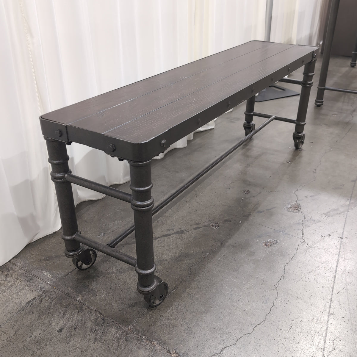 Industrial Dark Wood Console Table with Matching Bench