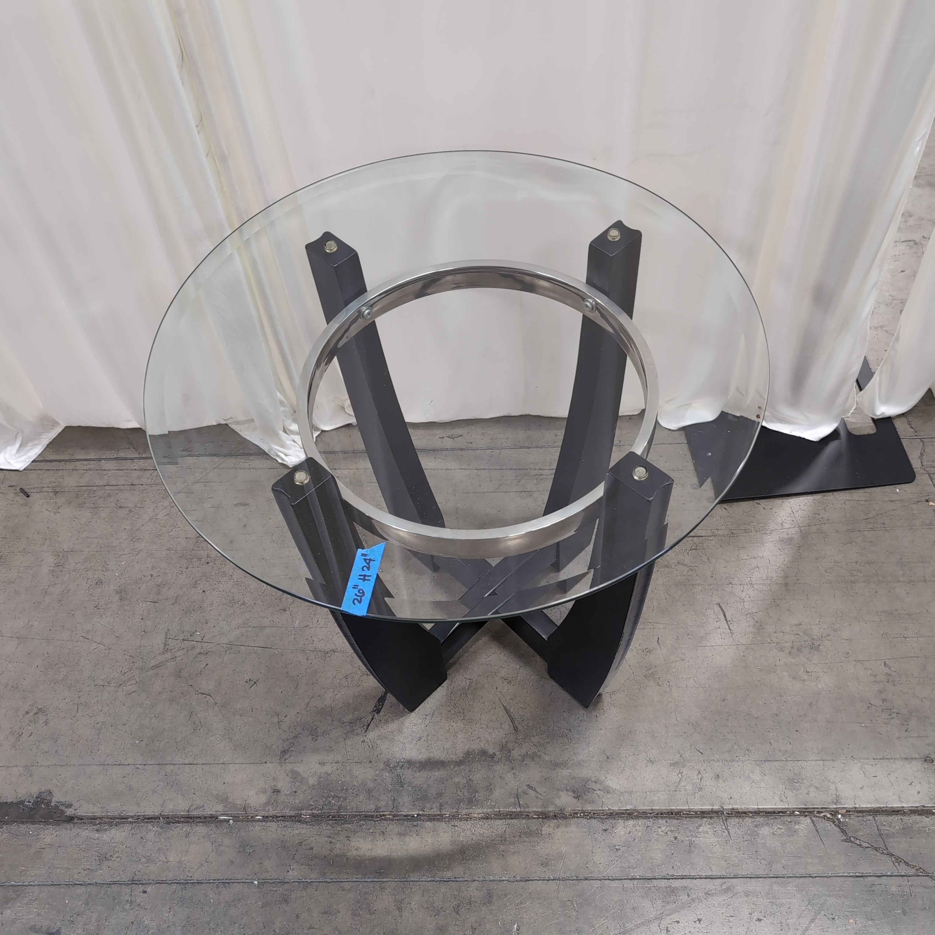 Black Wood Round Dining Table with Glass Top