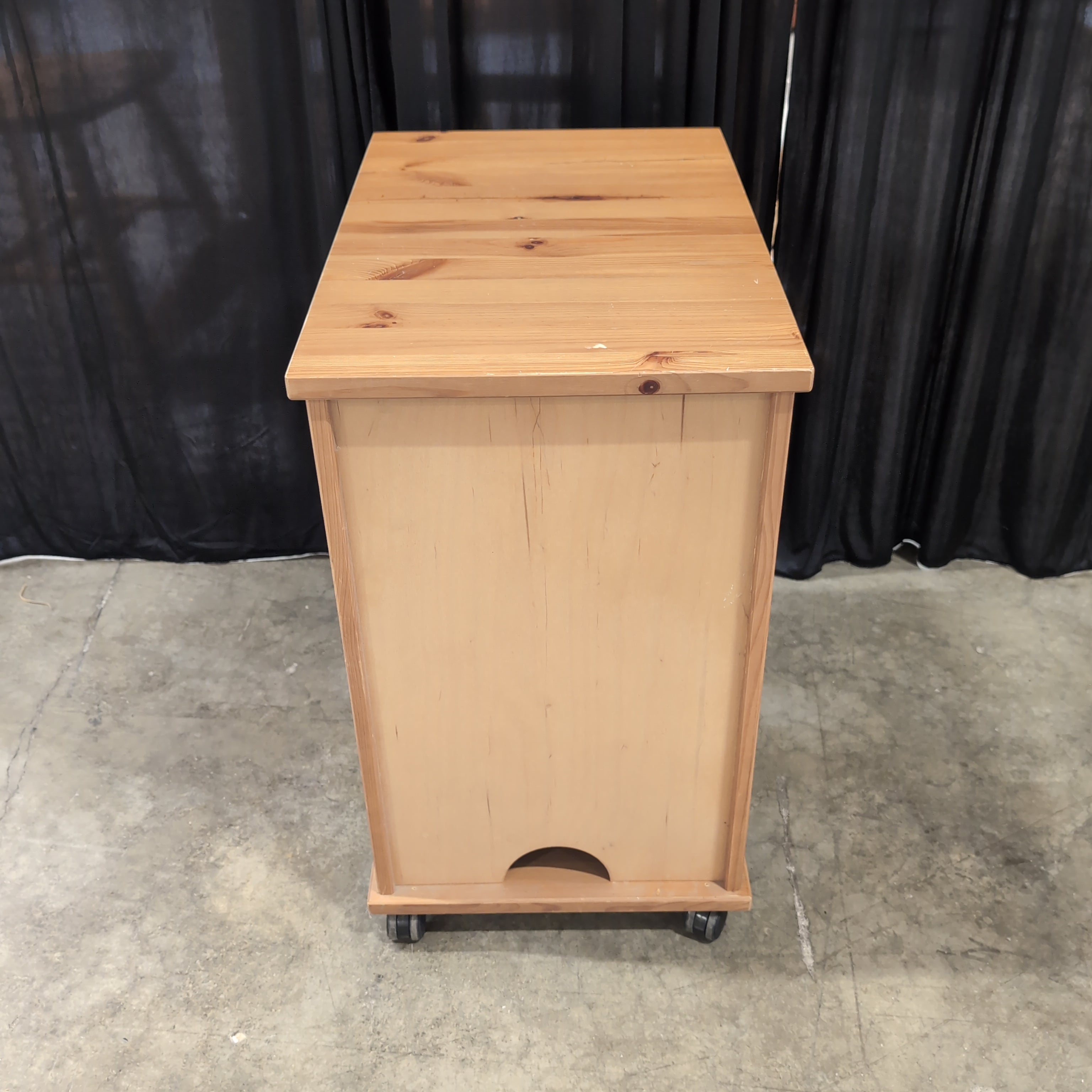 Pine Wood Nightstand with Open Shelves and Casters