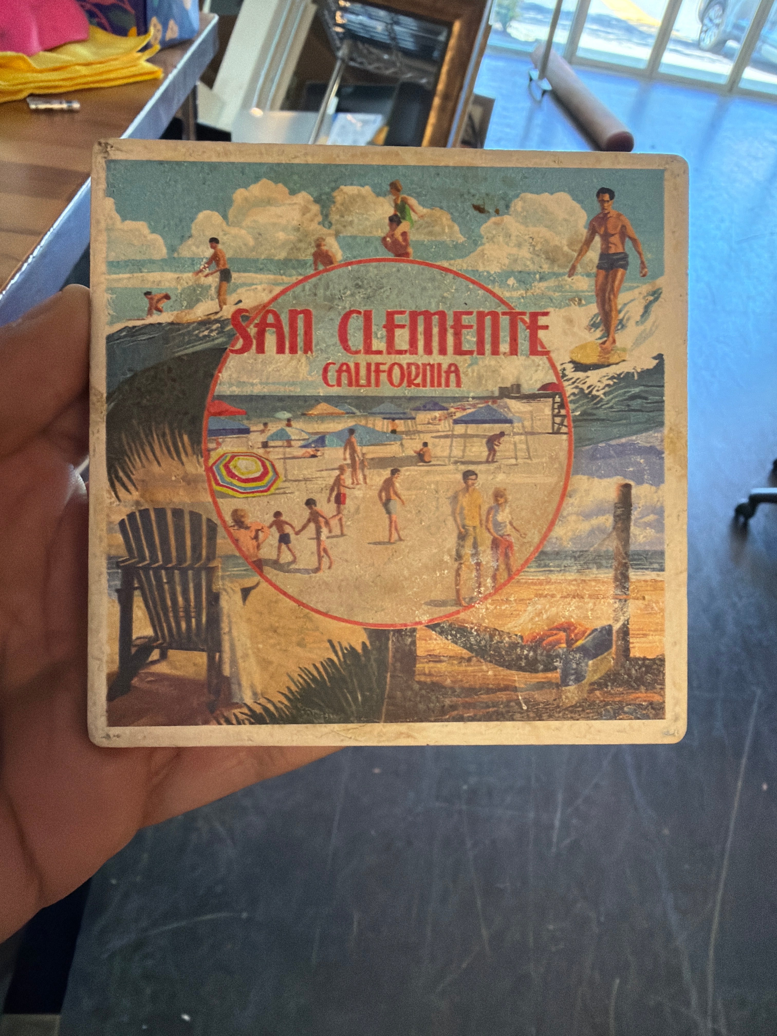 Retro San Clemente California Beach Scene Souvenir Art