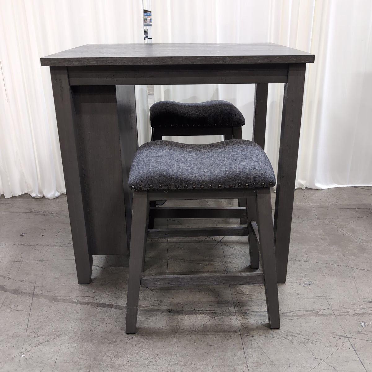 Grey Wood Kitchen Island with Open Shelves
