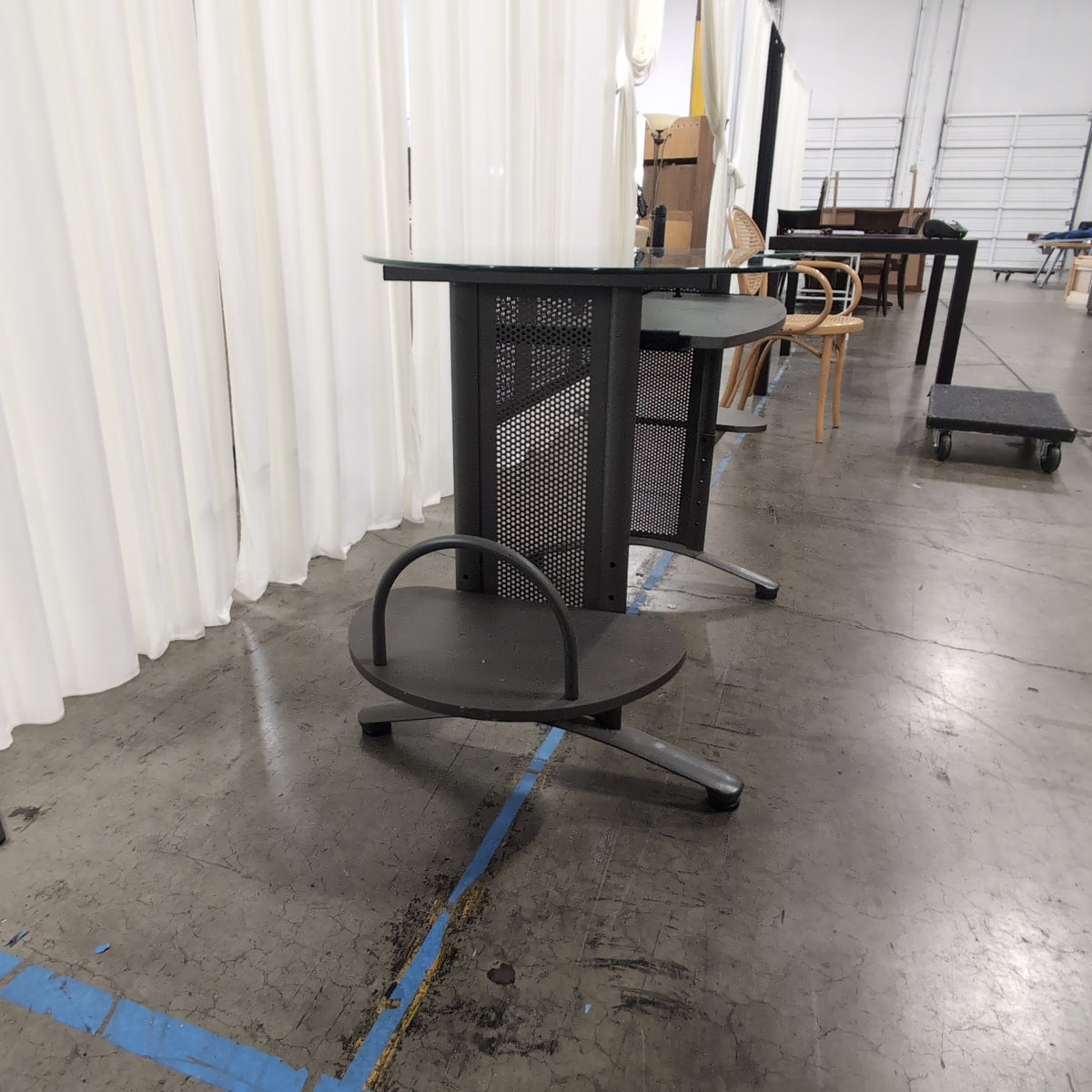 Grey Metal and Glass Kidney-Shaped Desk