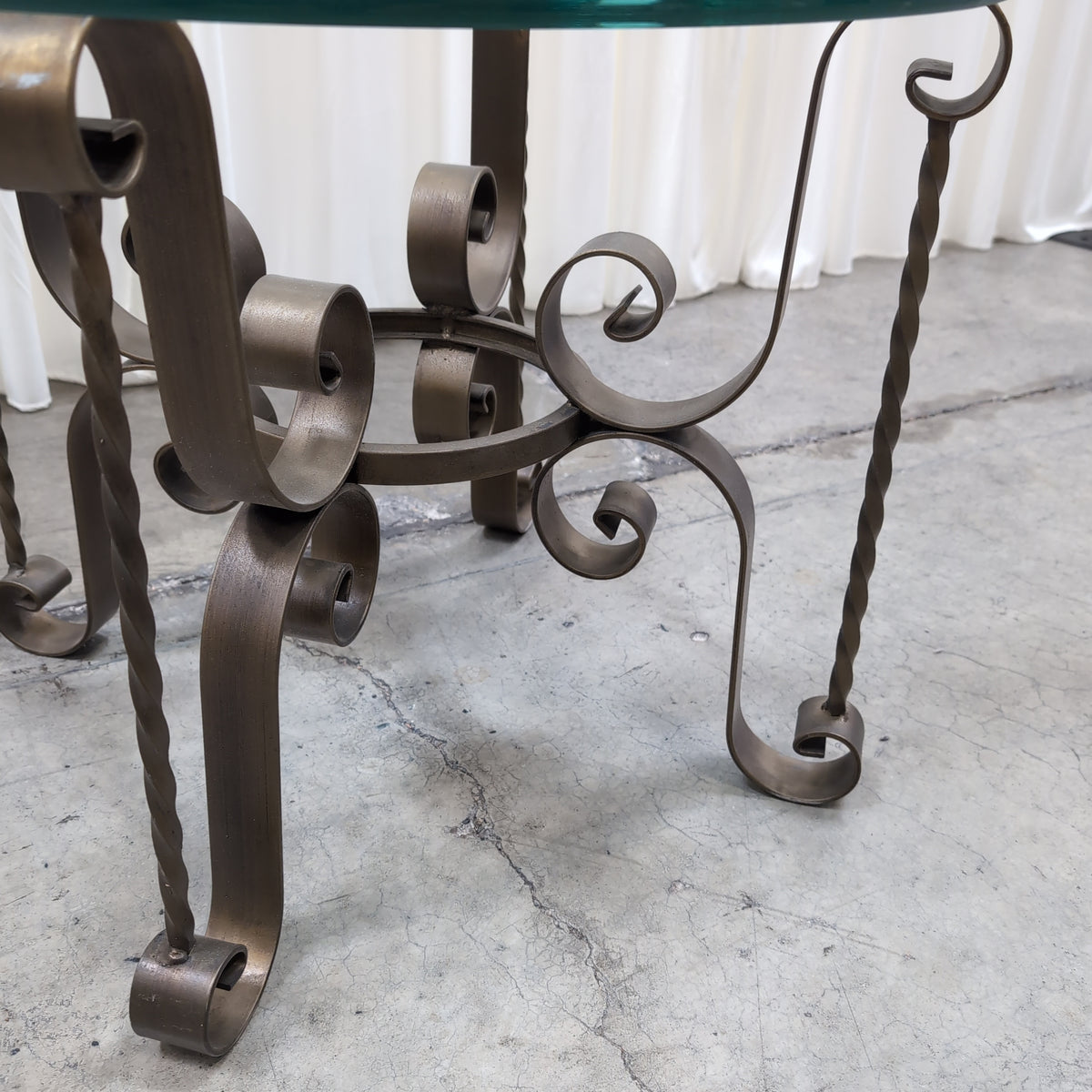 Ornate Scrollwork Iron End Table with Glass Top