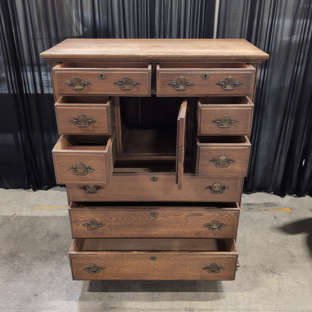 Antique Dark Wood Dresser with Ornate Mirror