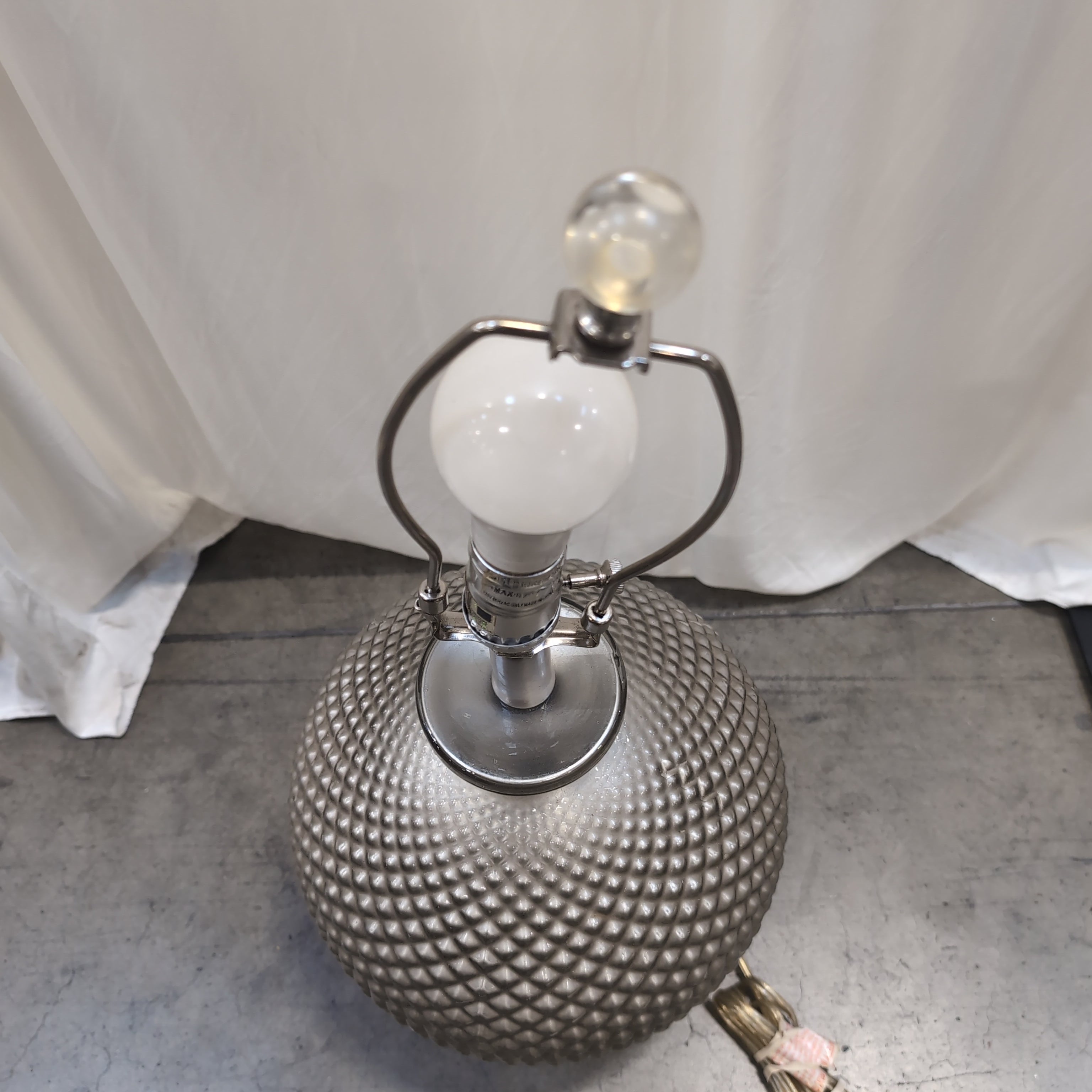 Silver Textured Table Lamp with Diamond Pattern