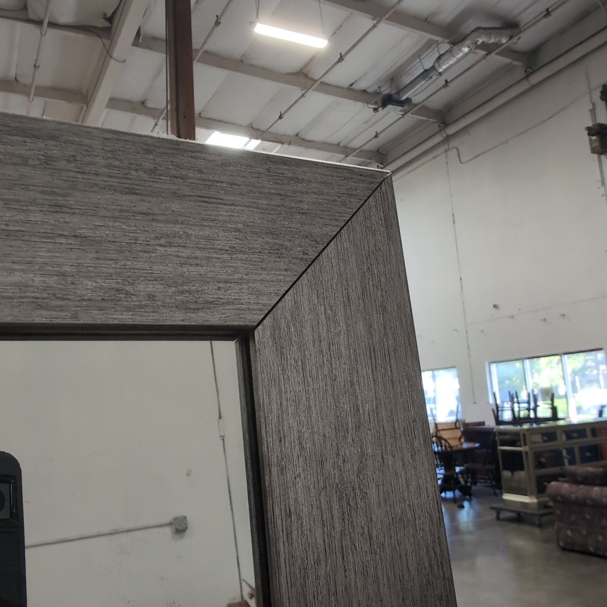 Rectangular Greyish-Brown Full-Length Mirror with Wood-Look Frame