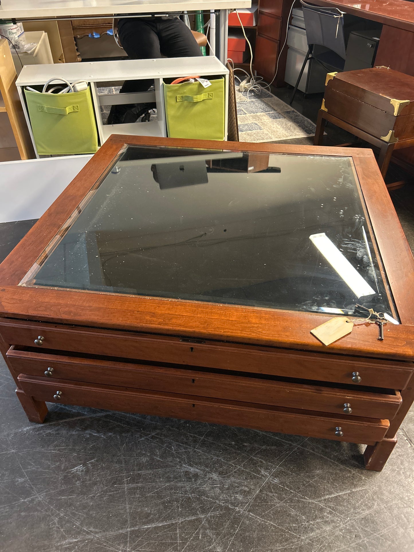 Bob Timberlake Lexington Solid Cherry Square Glass Top Coffee Table w/key