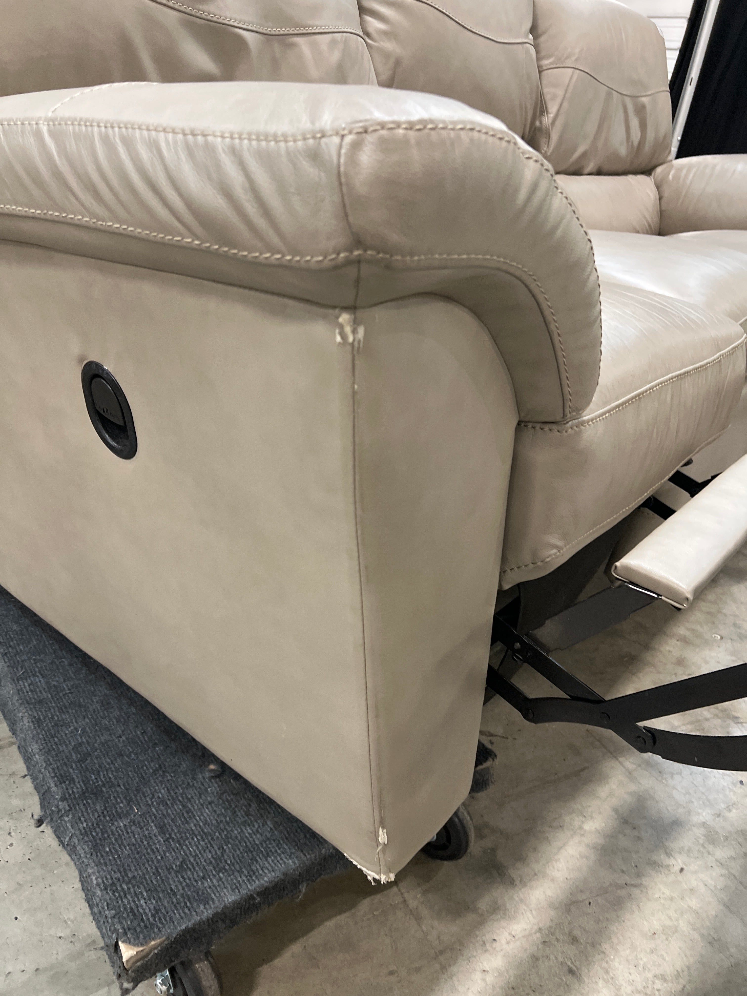Padded Beige Reclining Three-Seat Couch in Faux Leather
