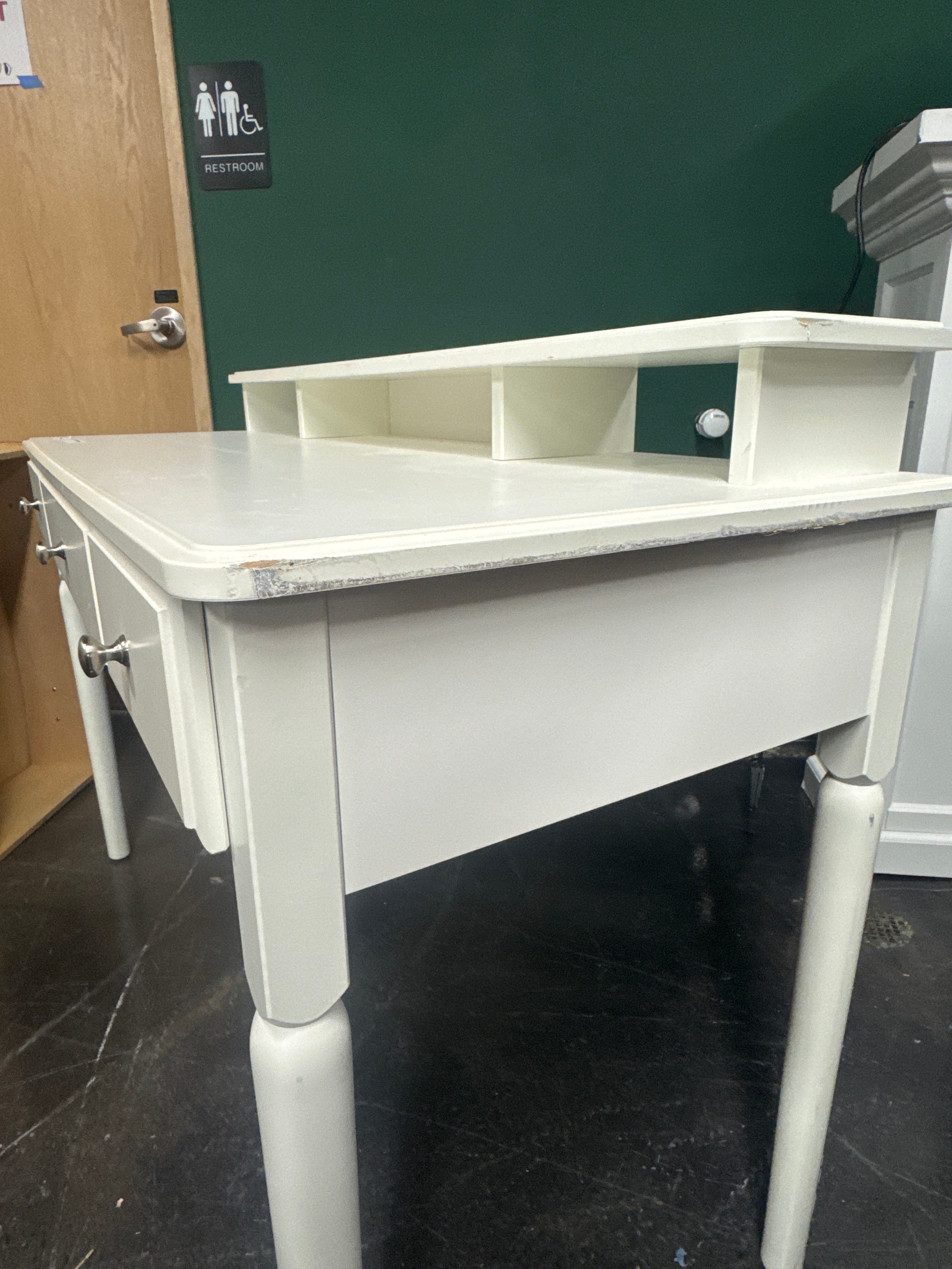 White Wood Writing Desk with Drawers