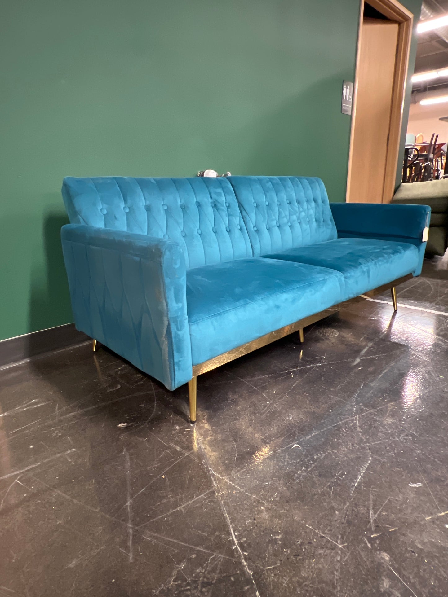 Teal Tufted Velvet Sofa