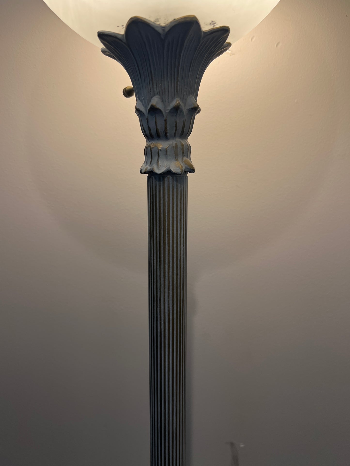 Modern Silver-Tone Torchiere Floor Lamp with Frosted Shade