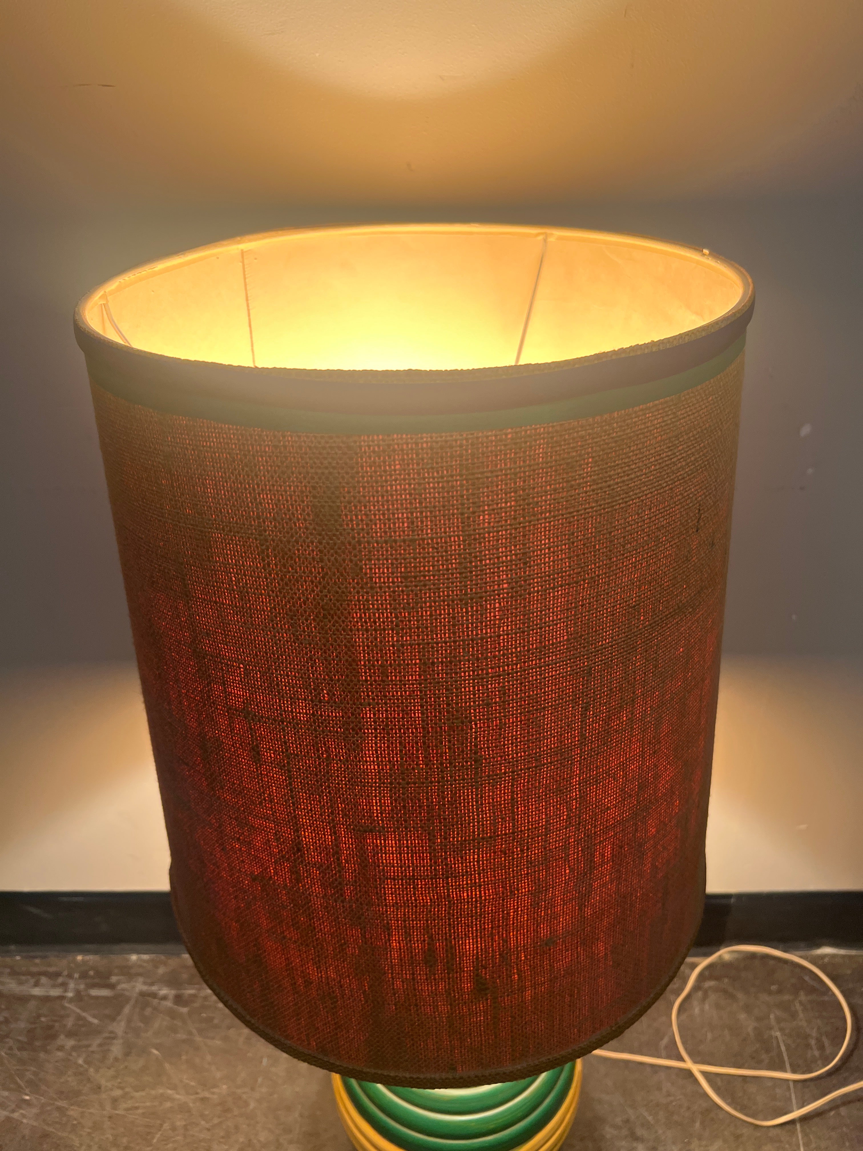 Mid-Century Modern Table Lamp with Striped Ceramic Base