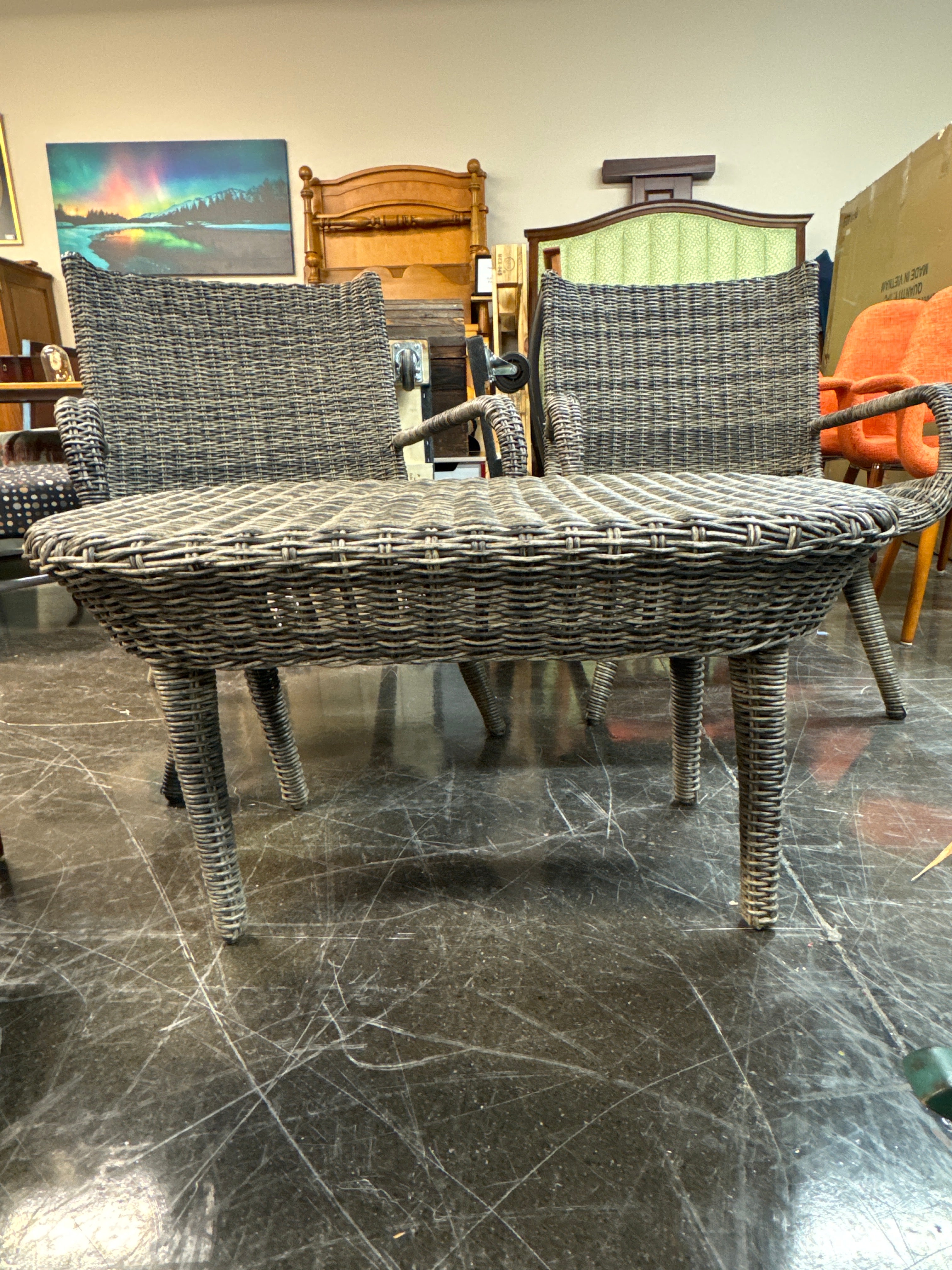 Deep Wicker Chairs and Coffee Table Set