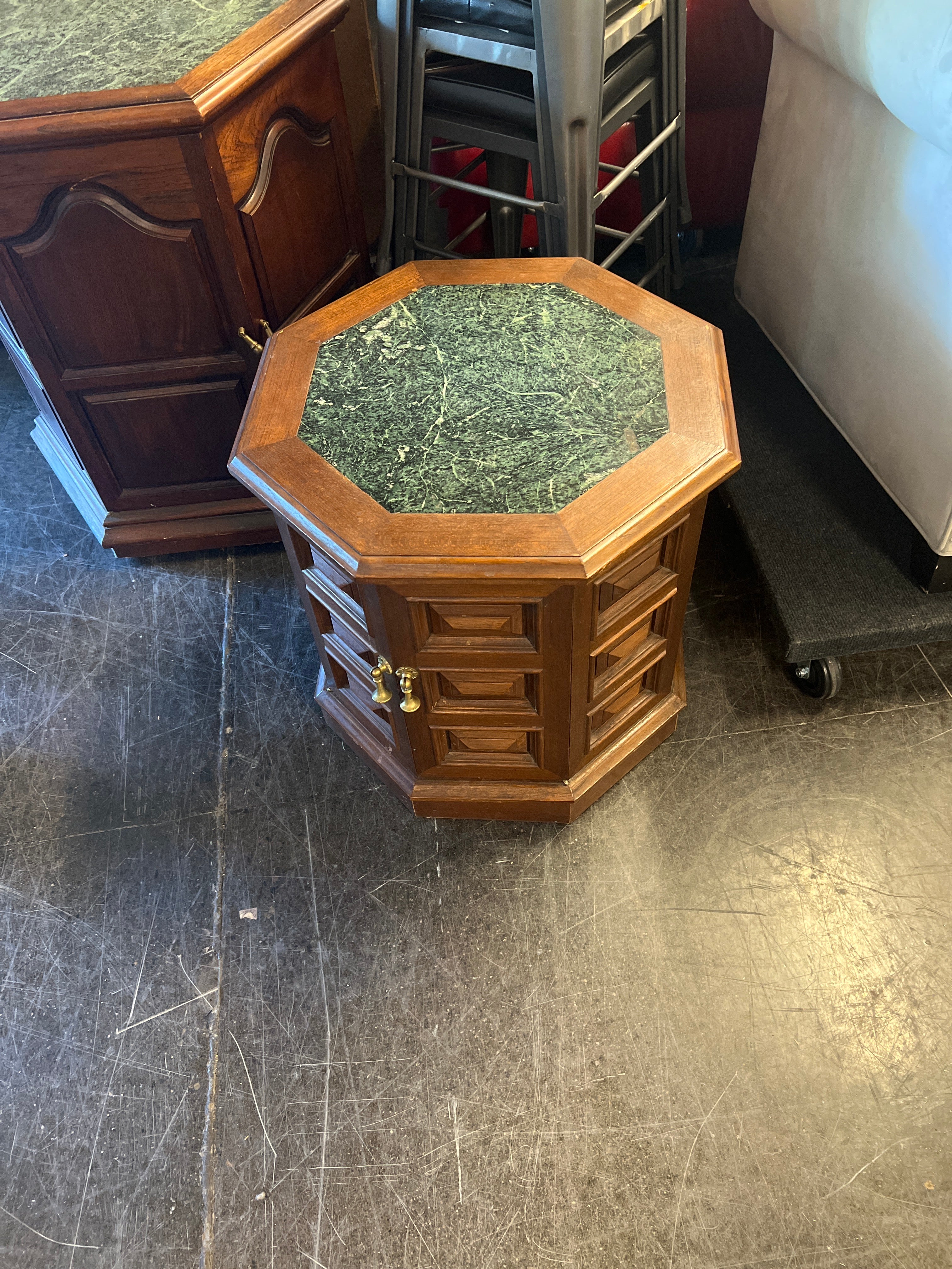 Vintage Hexagon End Table with Marble Top