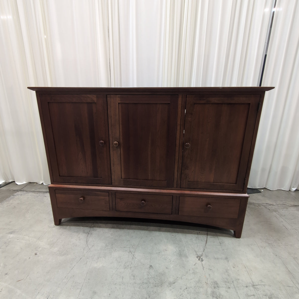 Cherry Stained Wood Compact Armoire with Casters