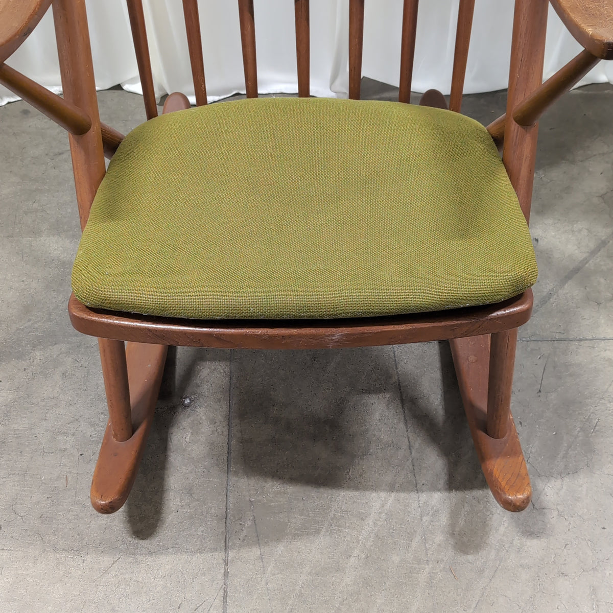 Mid-Century Style Wood Rocking Chair with Green Fabric