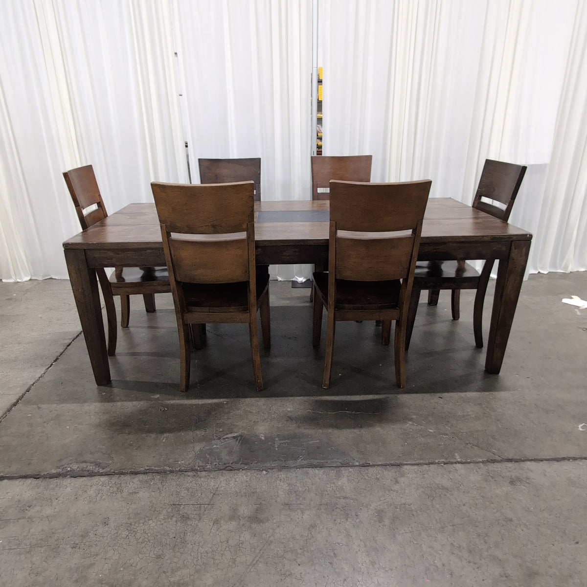Dark Wood Rectangular Dining Table with Stone Inserts