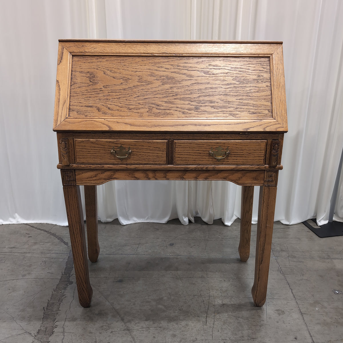 Traditional Oak Drop-Front Desk with Brass Hardware