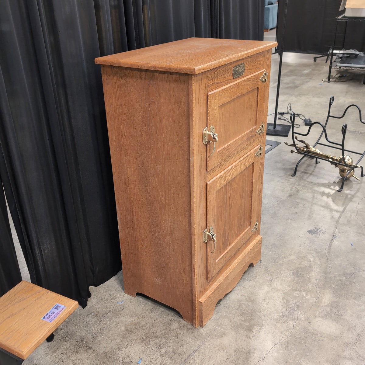 WHITE CLAD Oak Reproduction Icebox with Brass Hardware