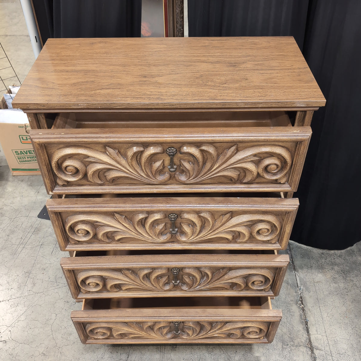 Traditional Brown Wood Dresser with Carved Fronts