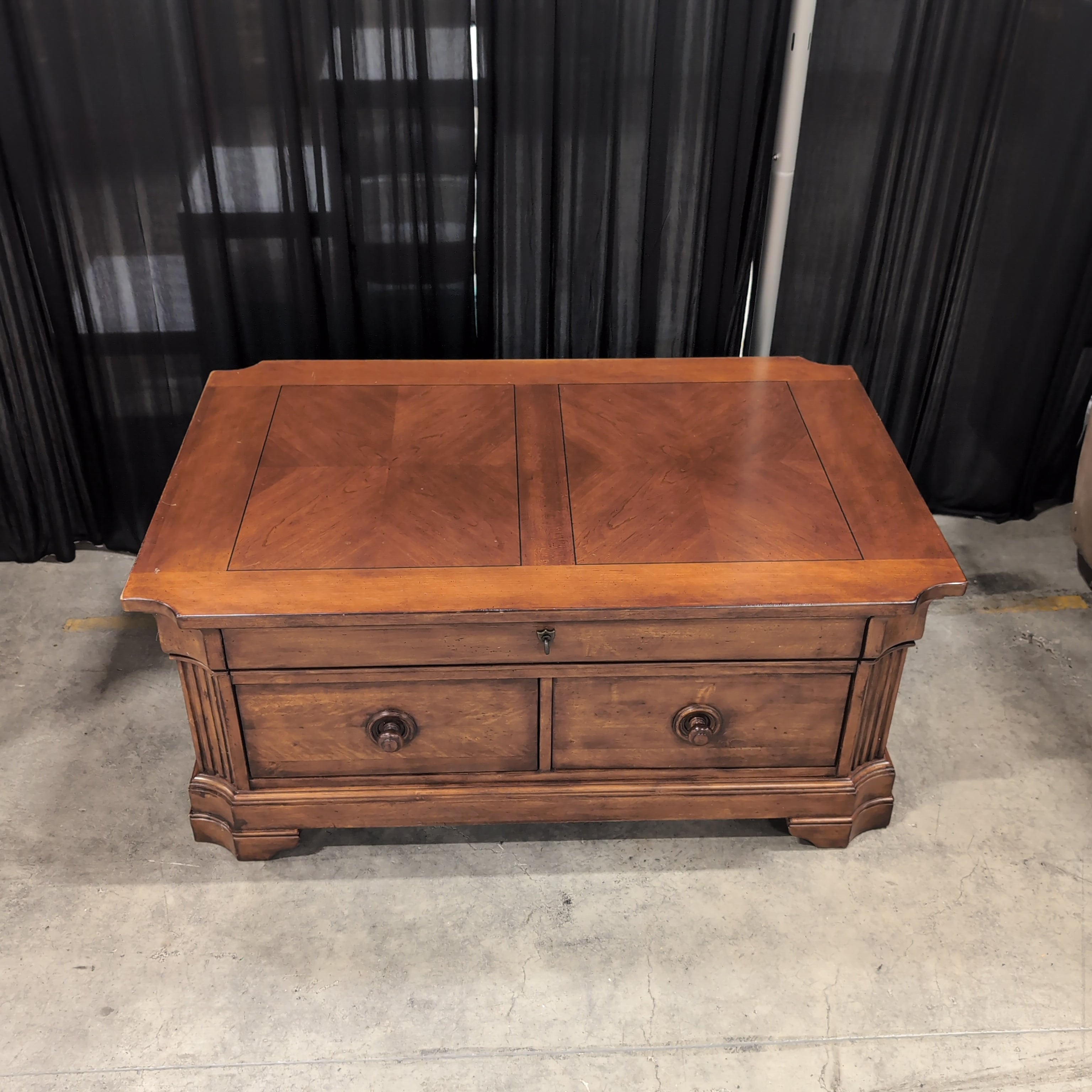 Traditional Brown Wood Coffee Table with Three Drawers