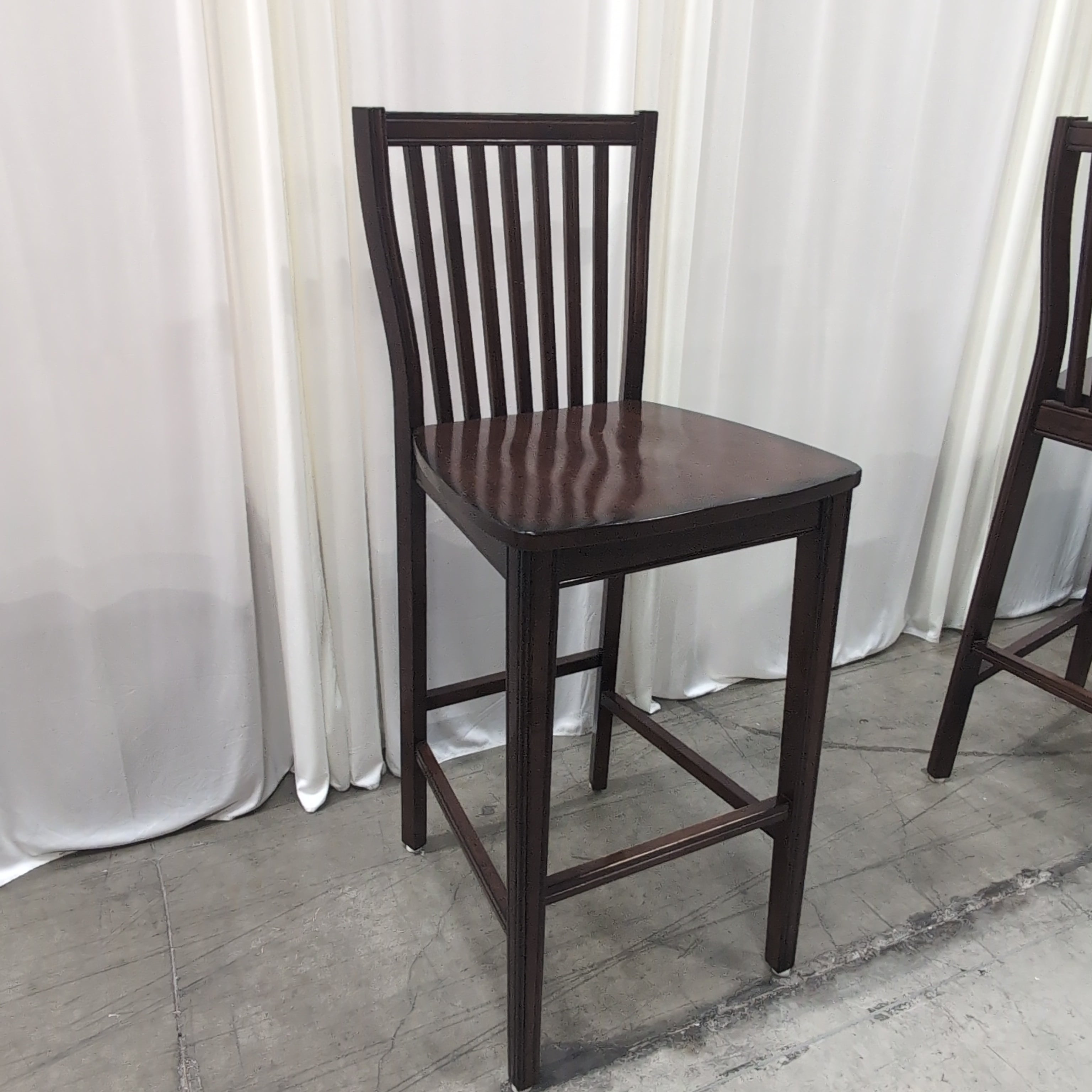 Dark Cherry Wood Slat Back Bar Stool