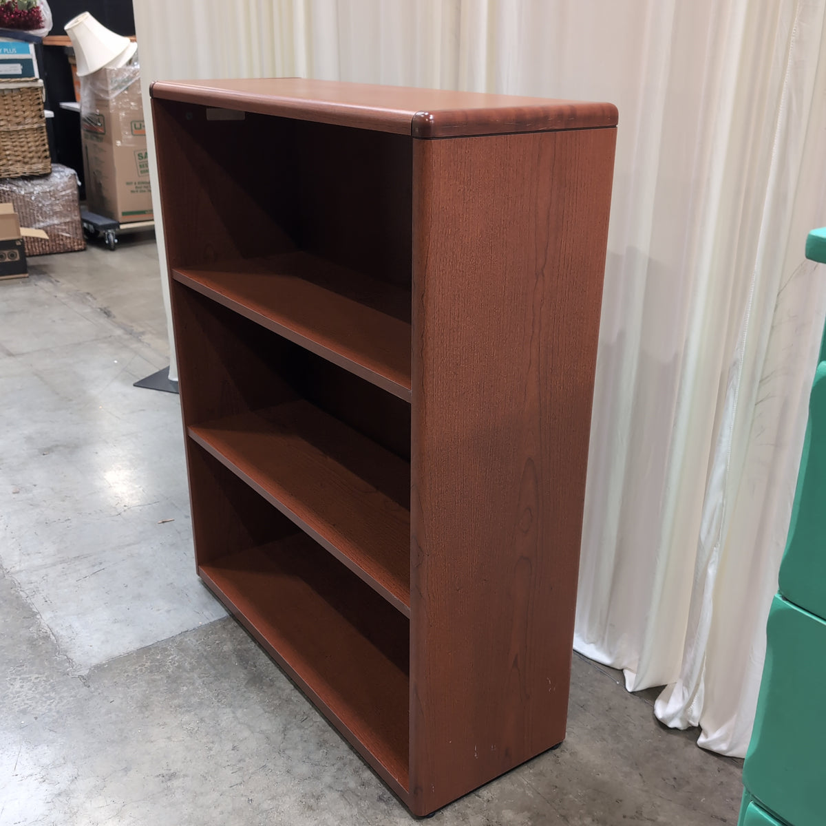 Simple Three-Shelf Bookcase in Cherry Finish Wood