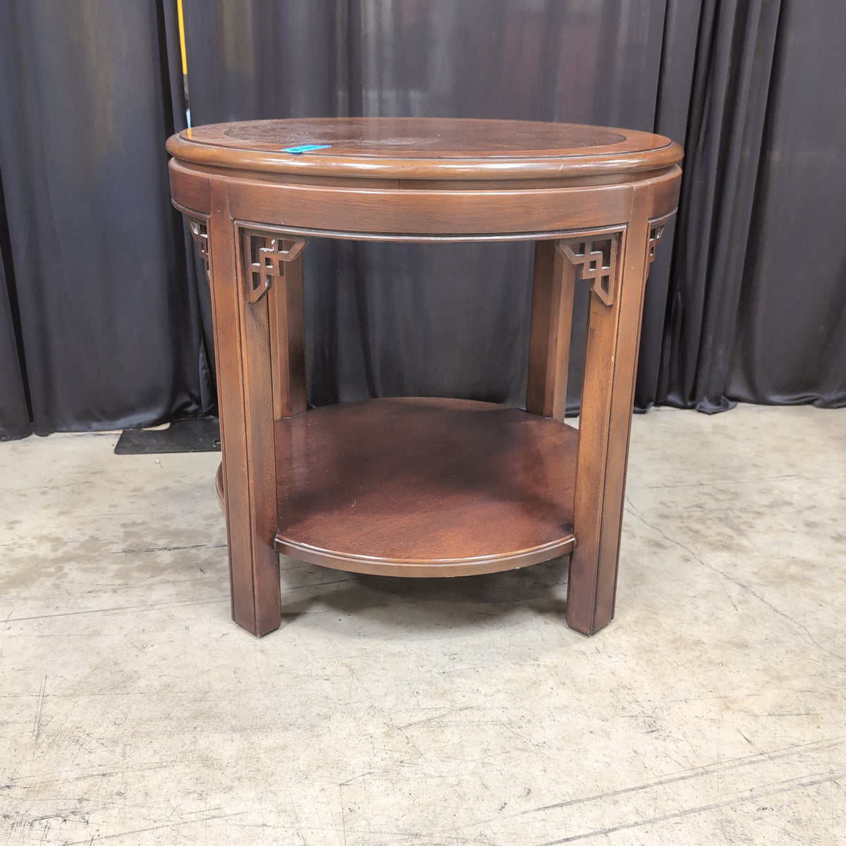 Traditional Brown Wood Round End Table with Lower Shelf
