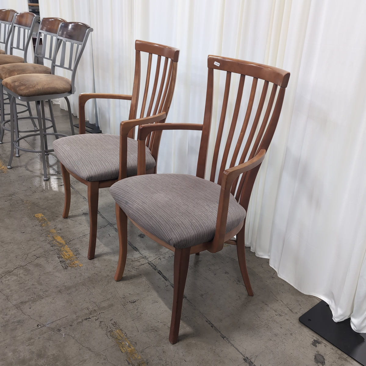 Pair of Curved Arm Wood Dining Chair in Light Brown