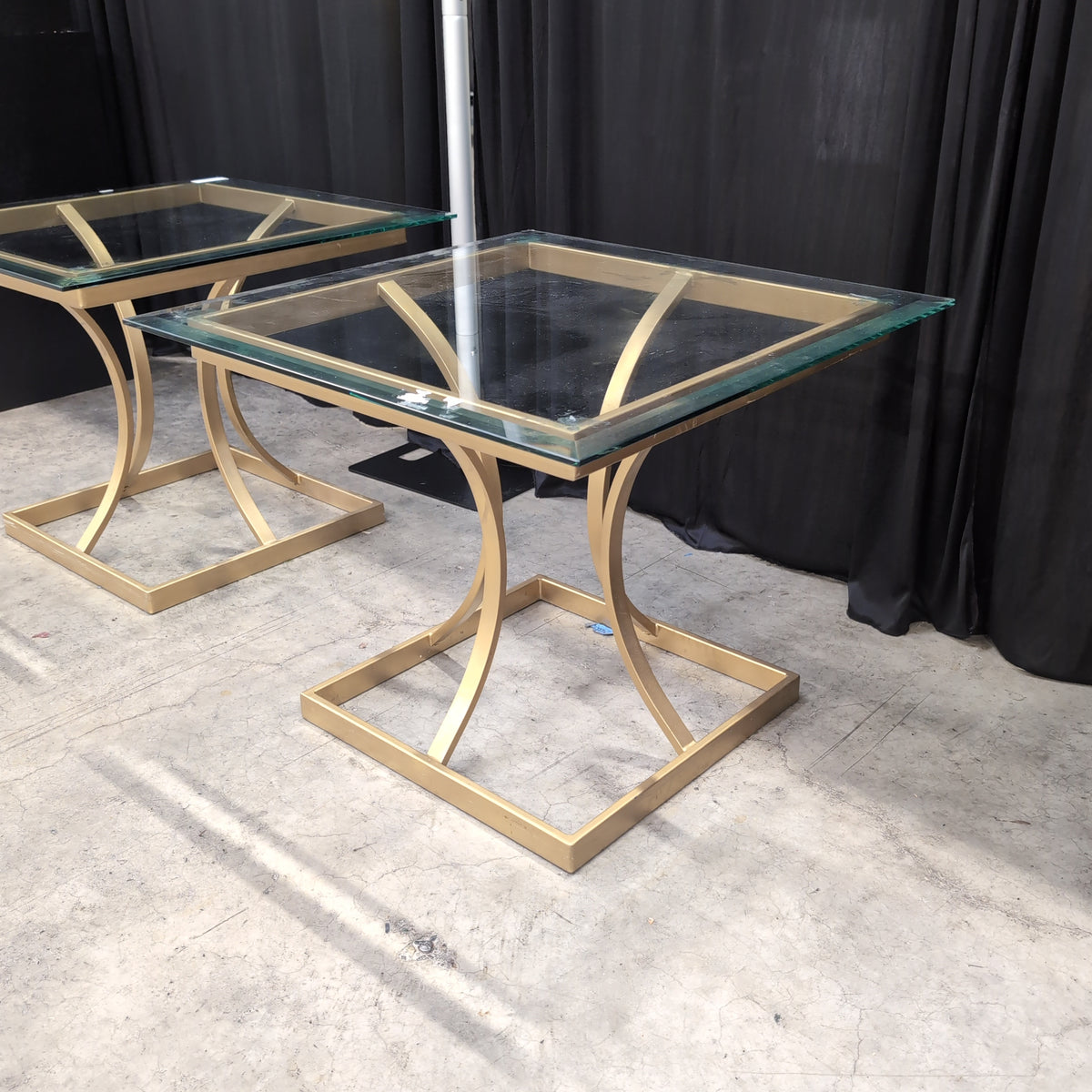 Geometric Gold Metal Coffee Table with Glass Top