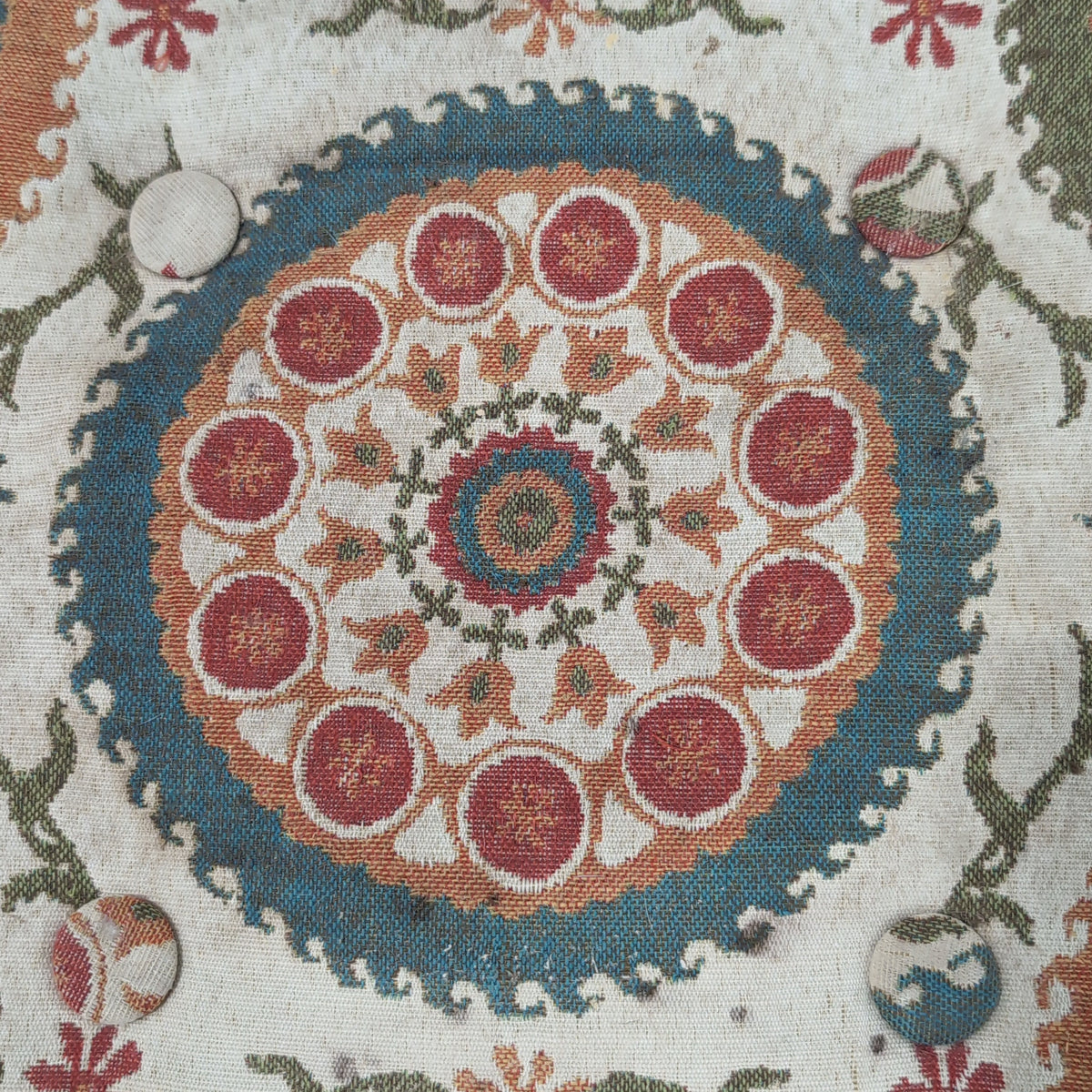 Colorful Medallion Pattern Square Upholstered Ottoman