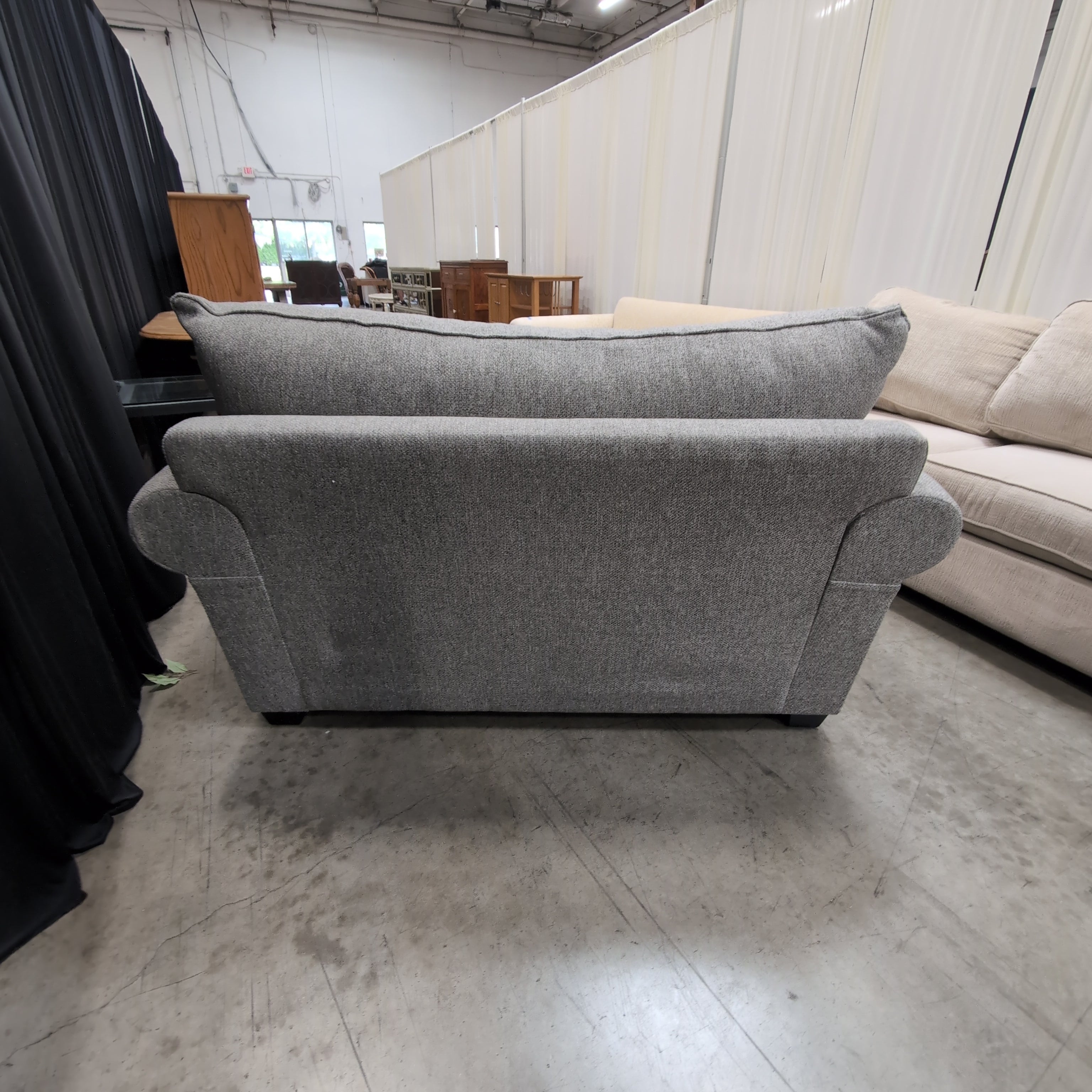 Grey Upholstered Armchair with Rolled Arms