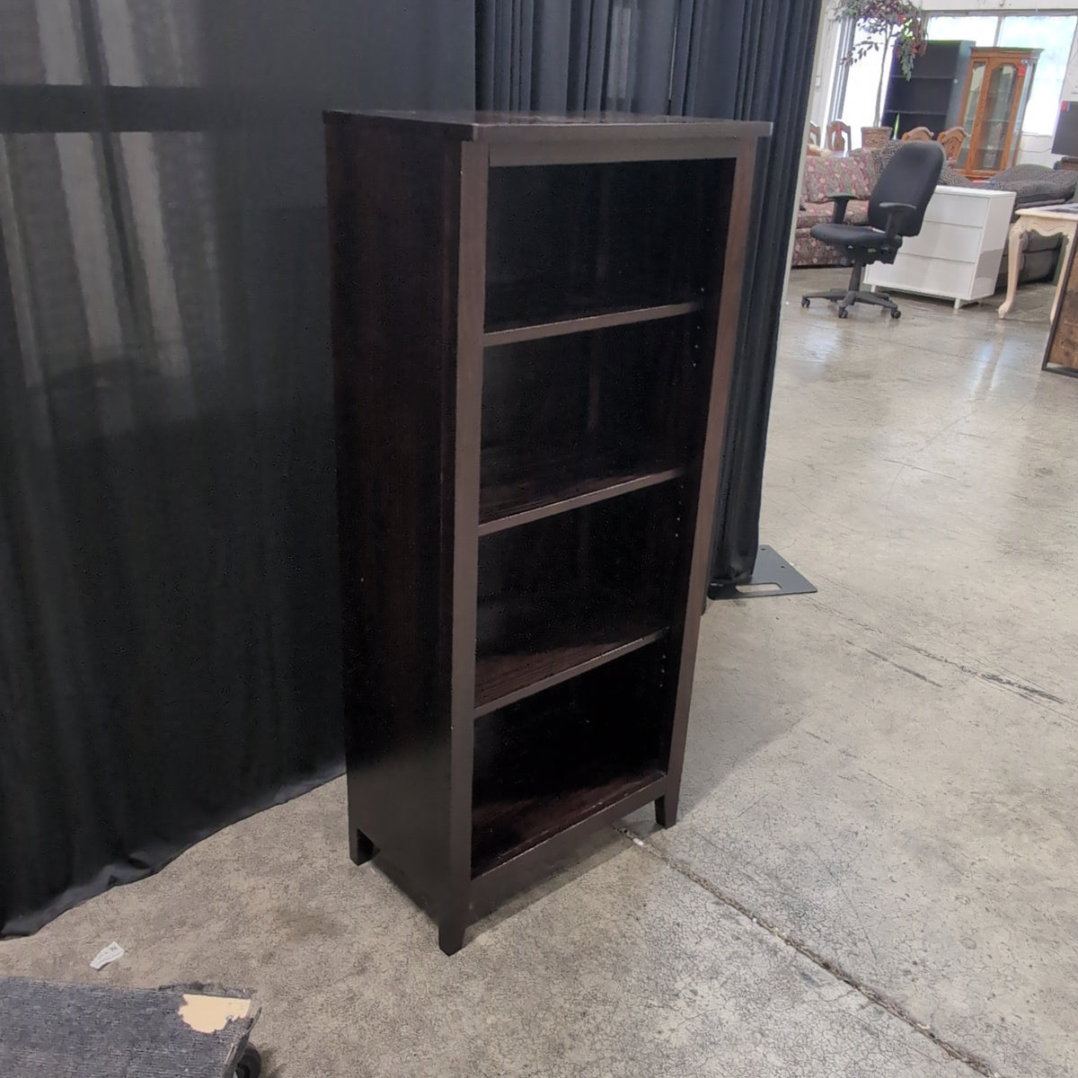 Dark Wood Five-Shelf Bookcase with Adjustable Shelves