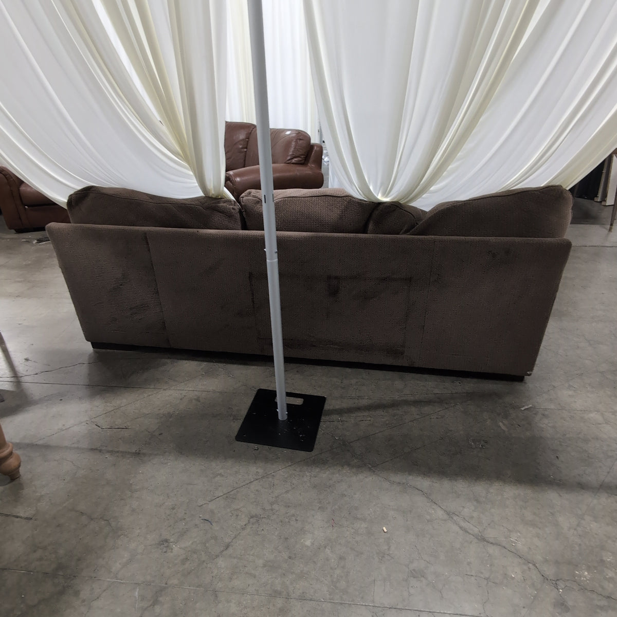 Brown Textured Fabric Couch with Chaise Lounge