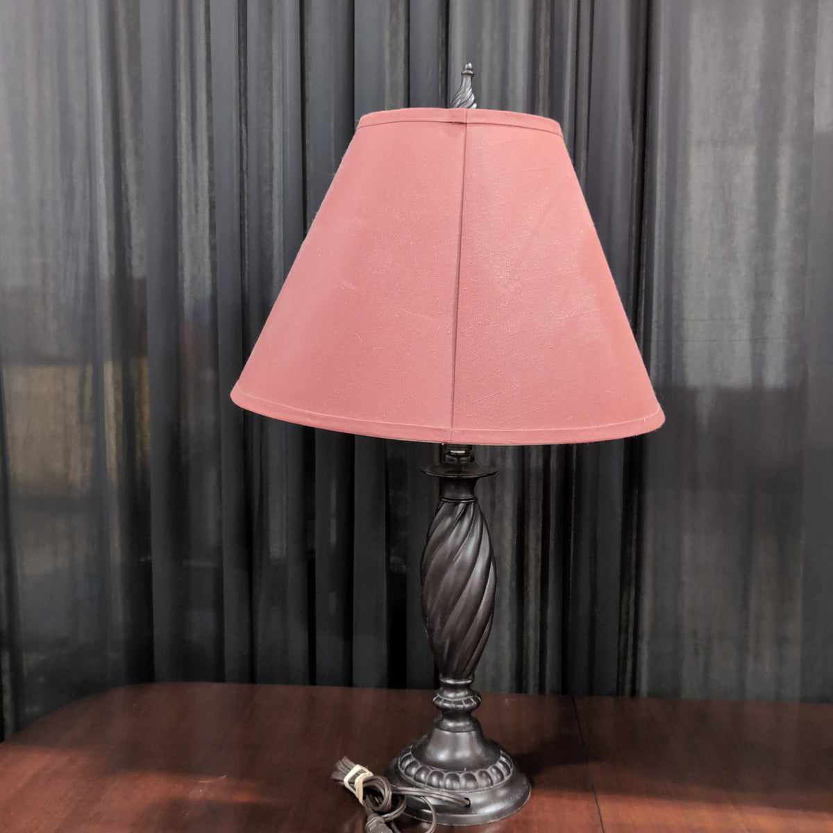 Dark Bronze Twisted Base Table Lamp with Pink Shade