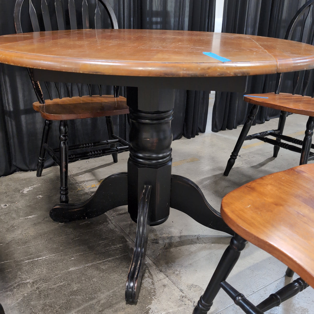 Two-Tone Round Dining Table with Windsor Chairs
