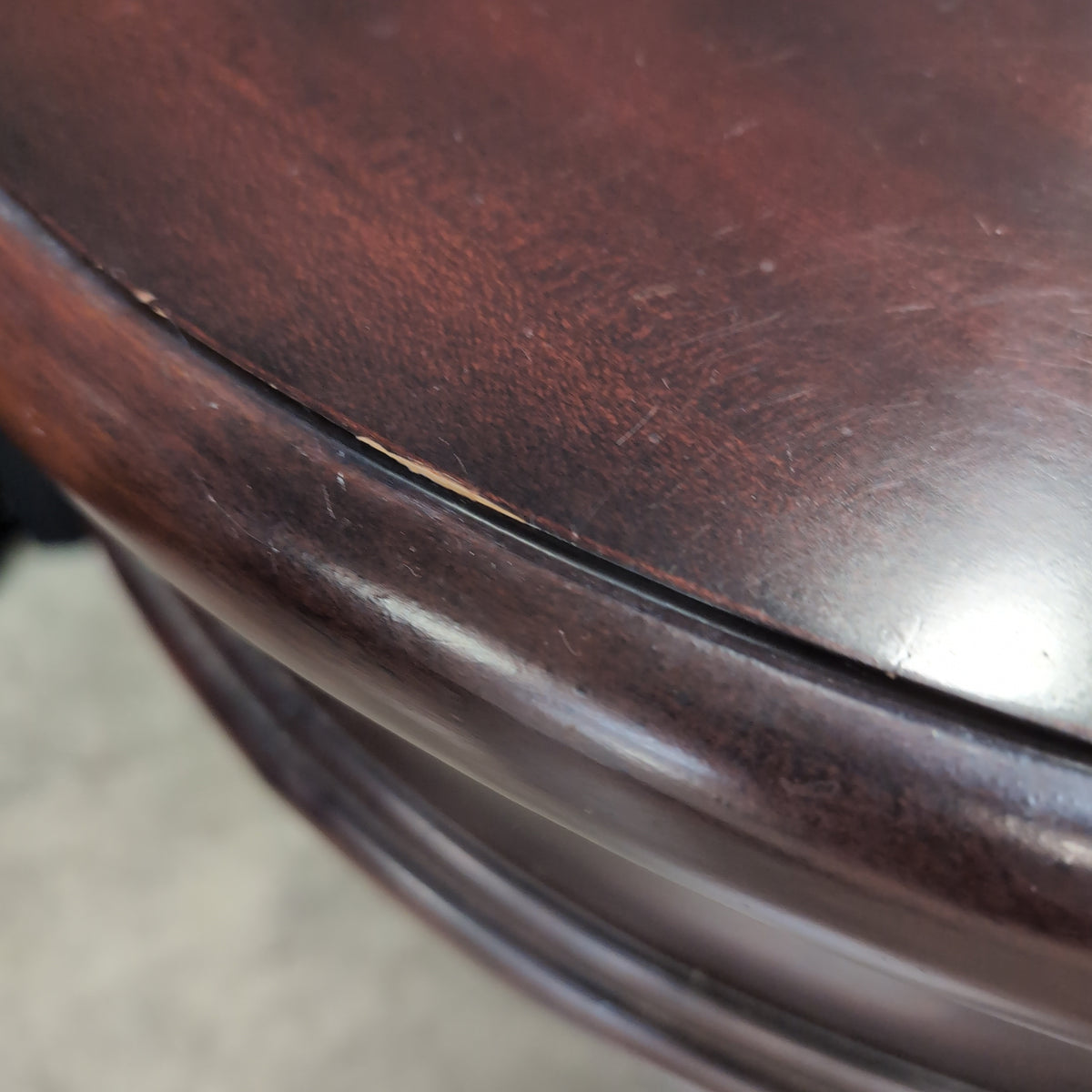 Dark Wood Round End Table with Starburst Inlay