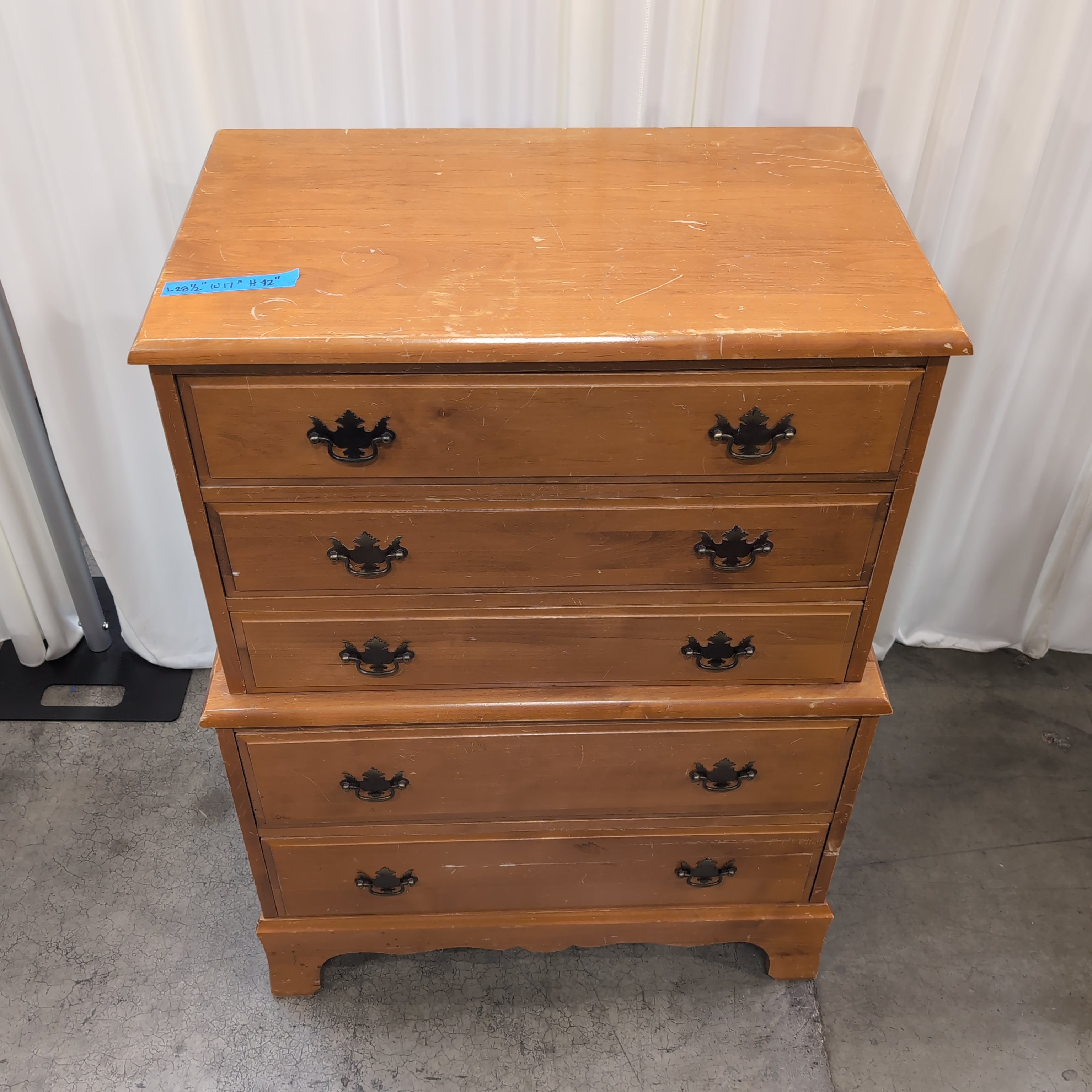 Traditional Light Wood Three-Drawer Dresser with Ornate Hardware