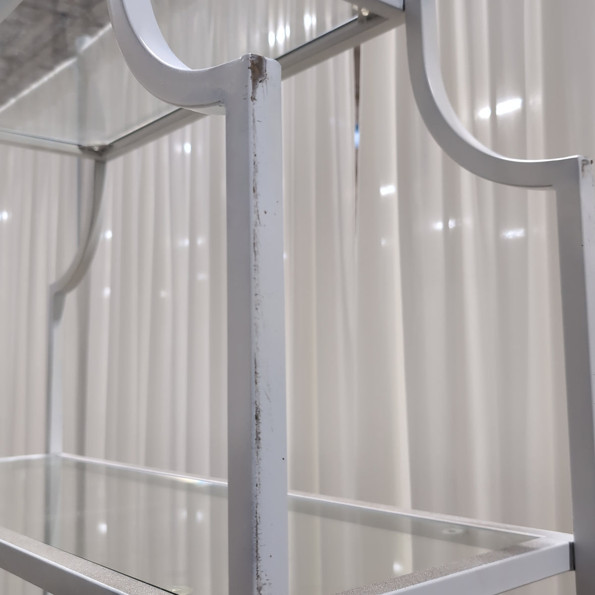 Modern White Metal Bookcase with Glass Shelves