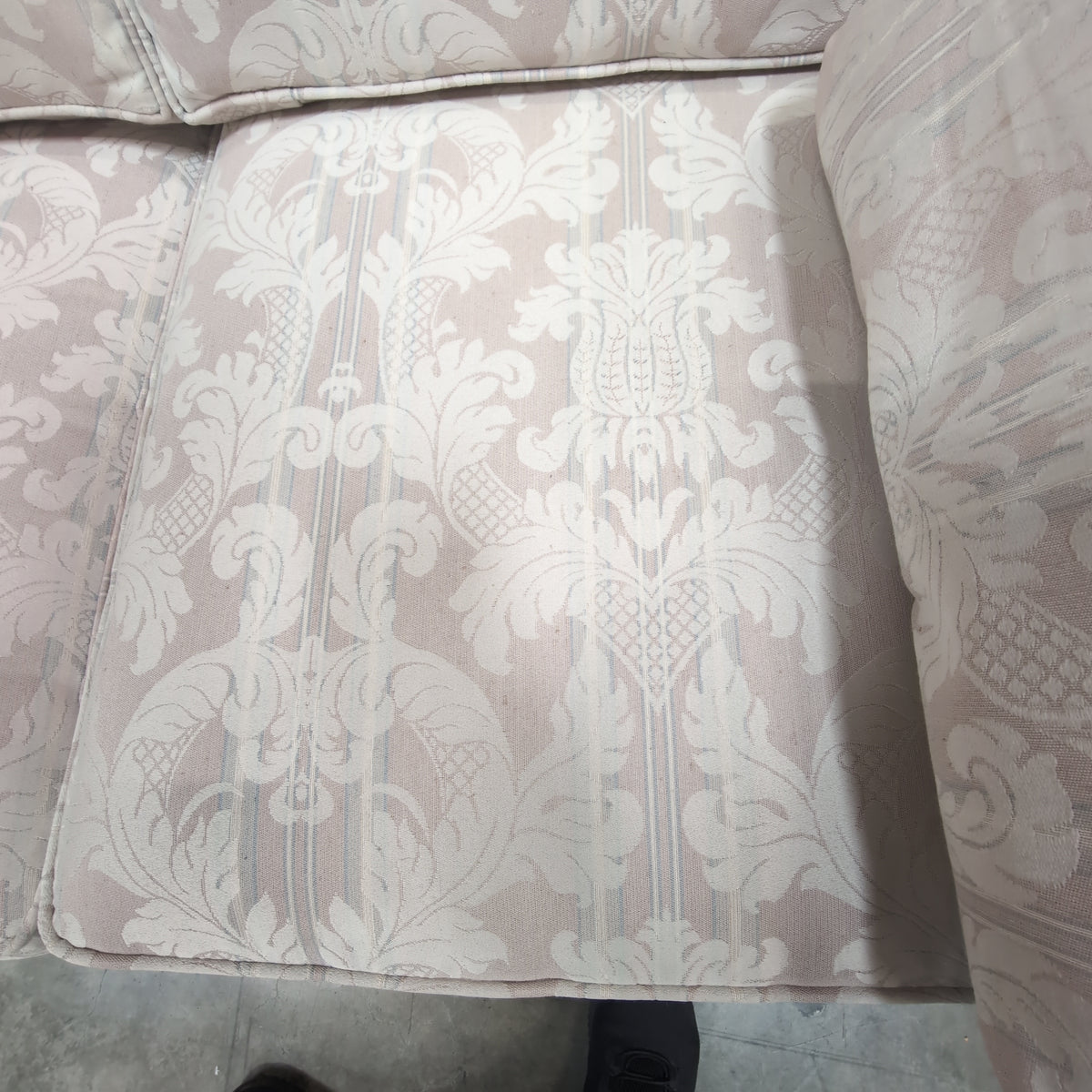 Light Beige Damask Patterned Skirted Couch