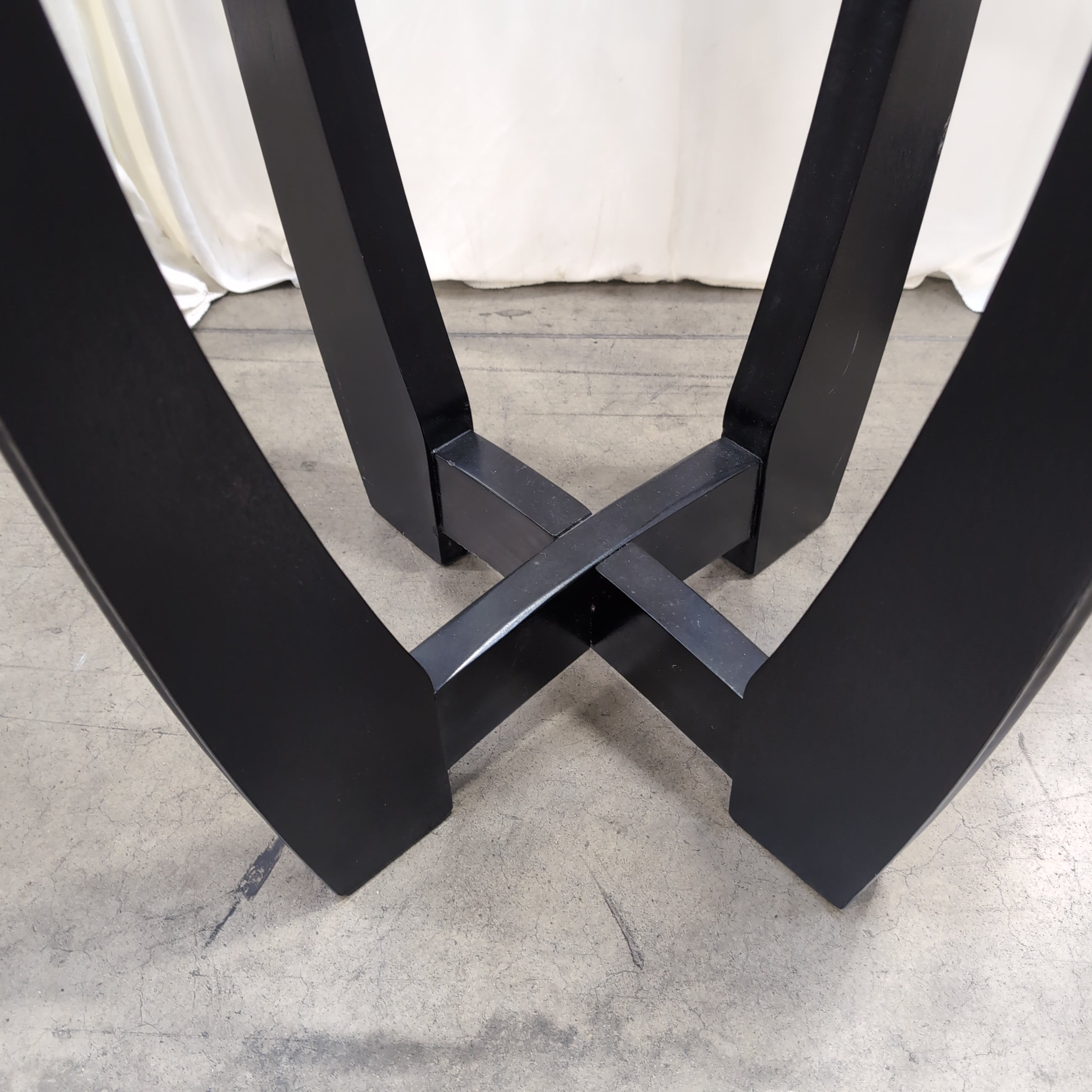 Black Wood Round Dining Table with Glass Top