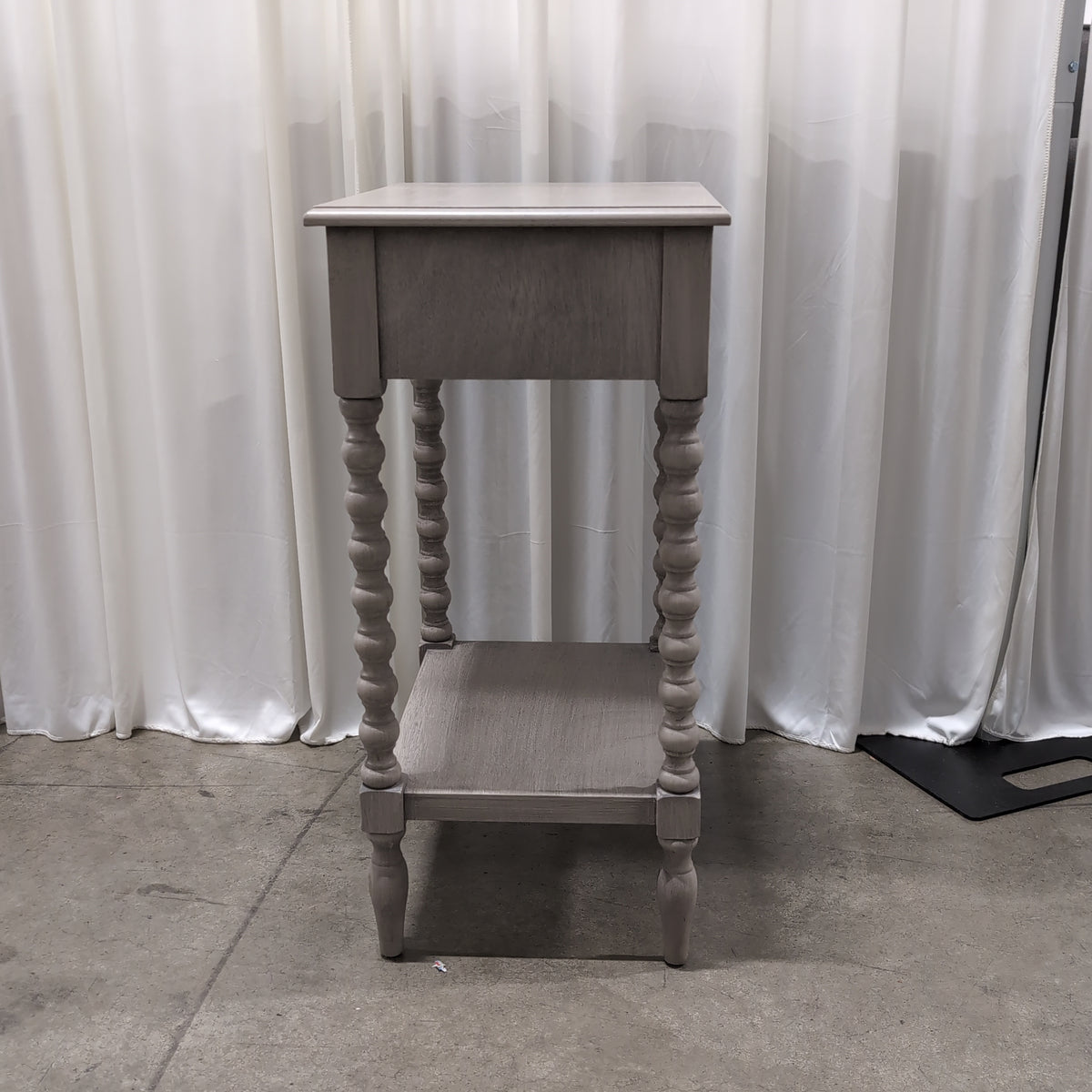 Light Grey Wood Nightstand with Open Shelf