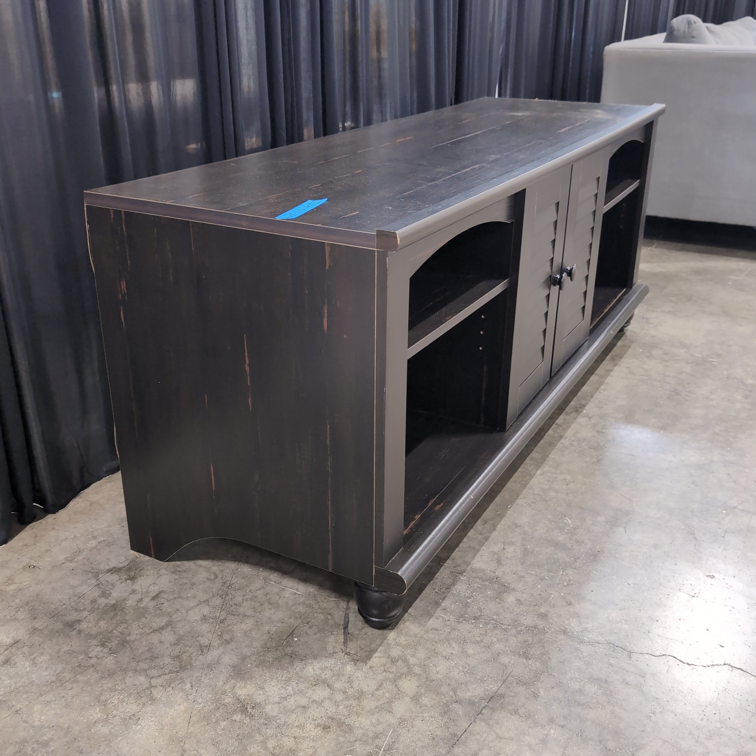 Dark Espresso Wood TV Stand with Louvered Doors