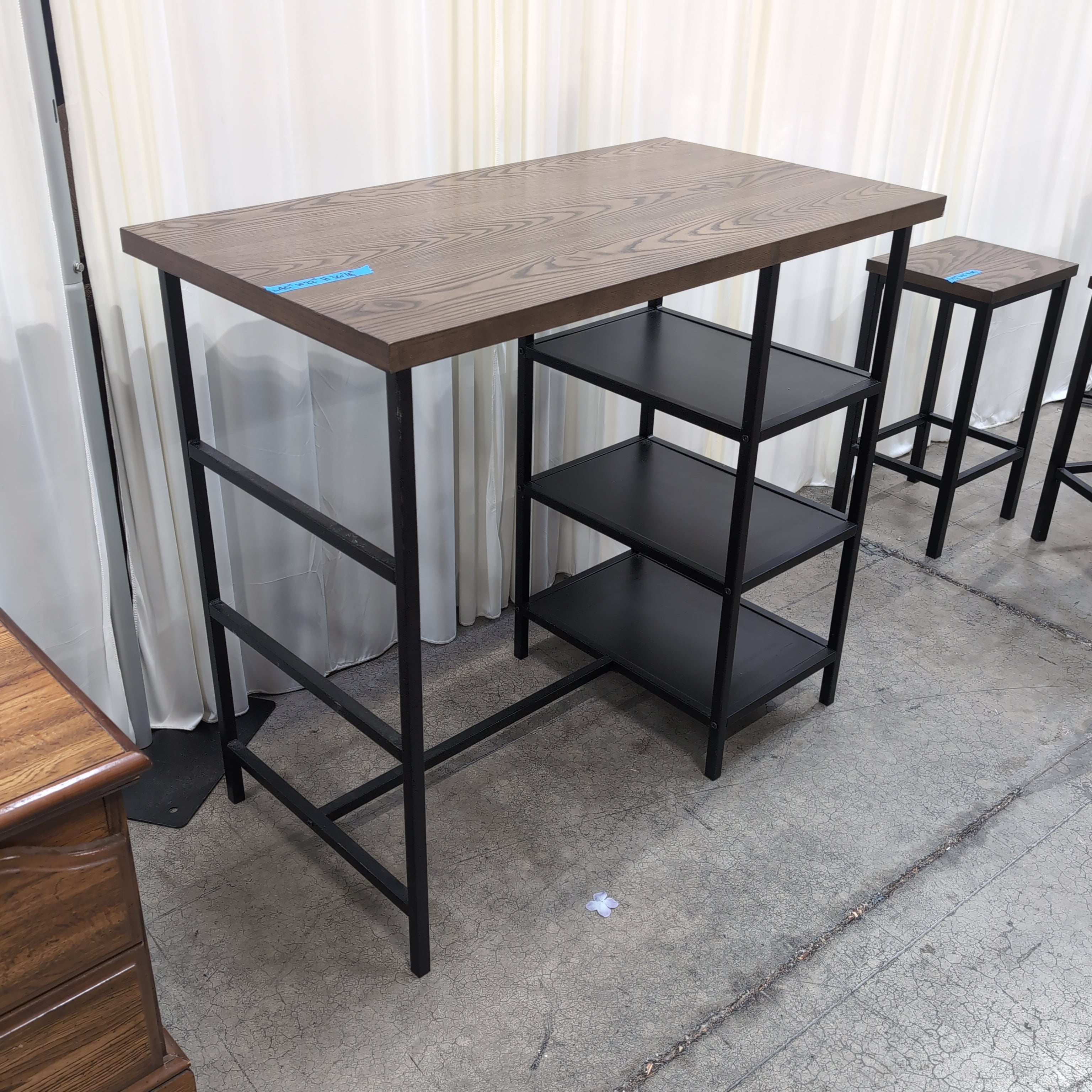 Industrial Style Dark Wood Desk with Side Shelves