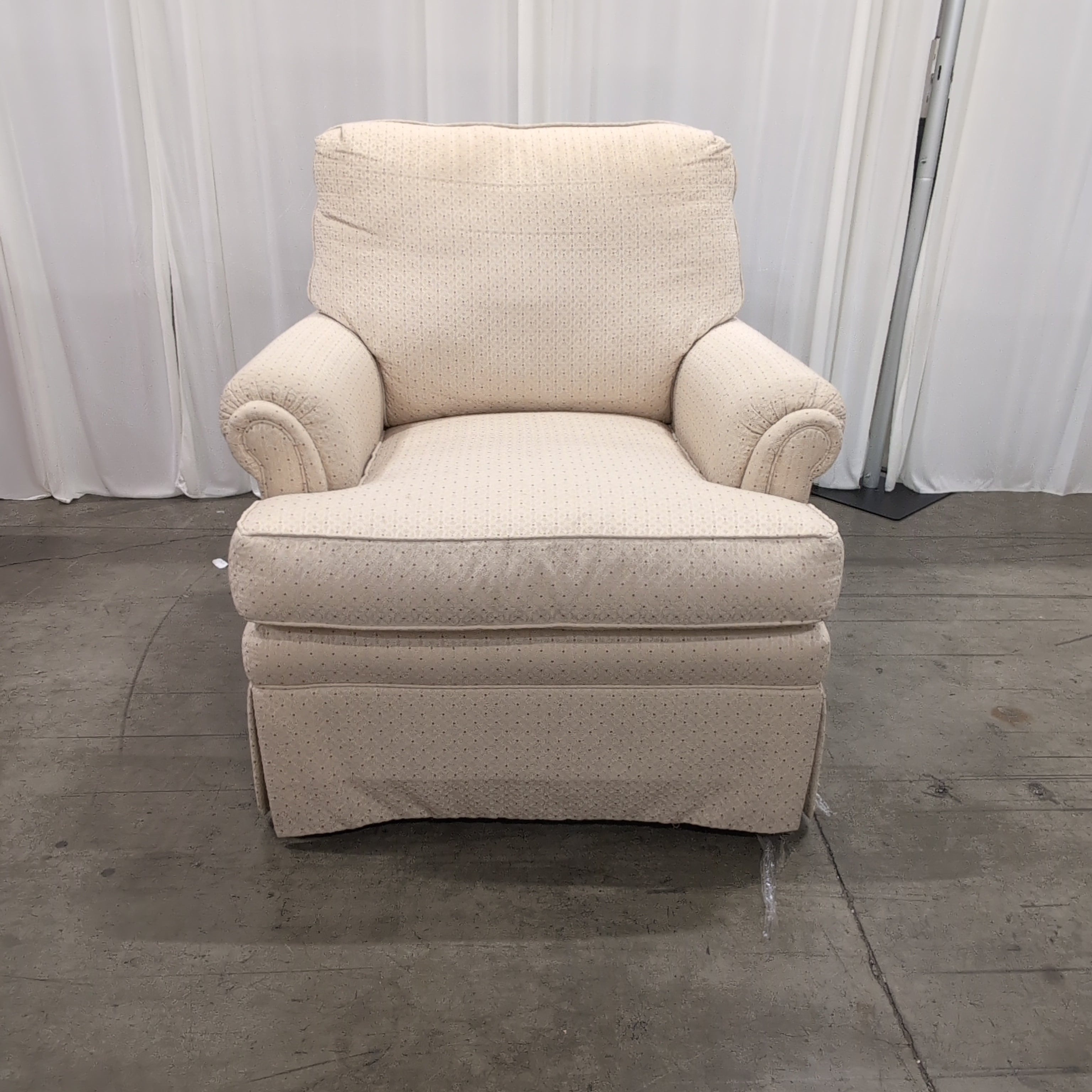 Ethan Allen Cream Patterned Upholstered Armchair with Ottoman