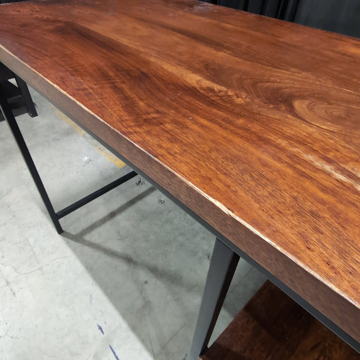 Dark Wood and Black Metal Desk with Shelves