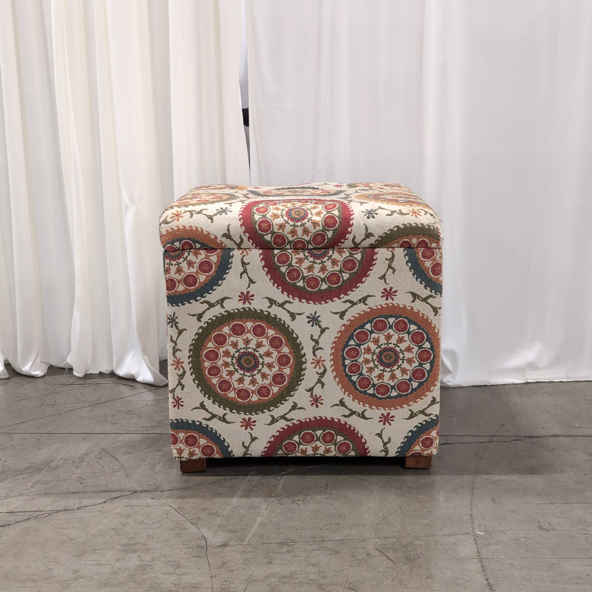 Colorful Medallion Pattern Square Upholstered Ottoman
