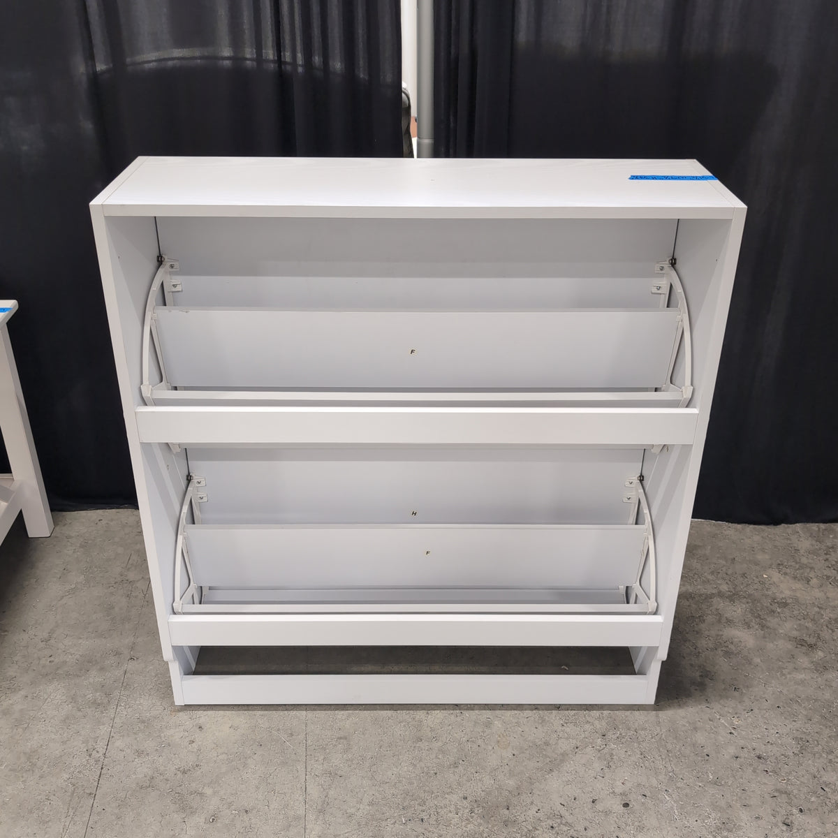 White Modern Shoe Cabinet with Gold Knobs