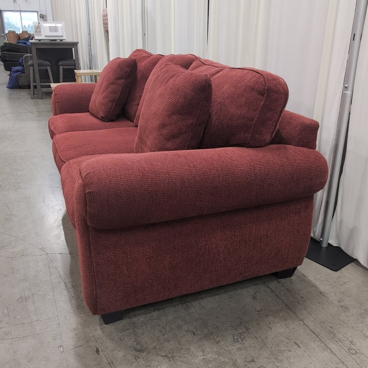 Deep Red Three-Seat Couch in Textured Fabric