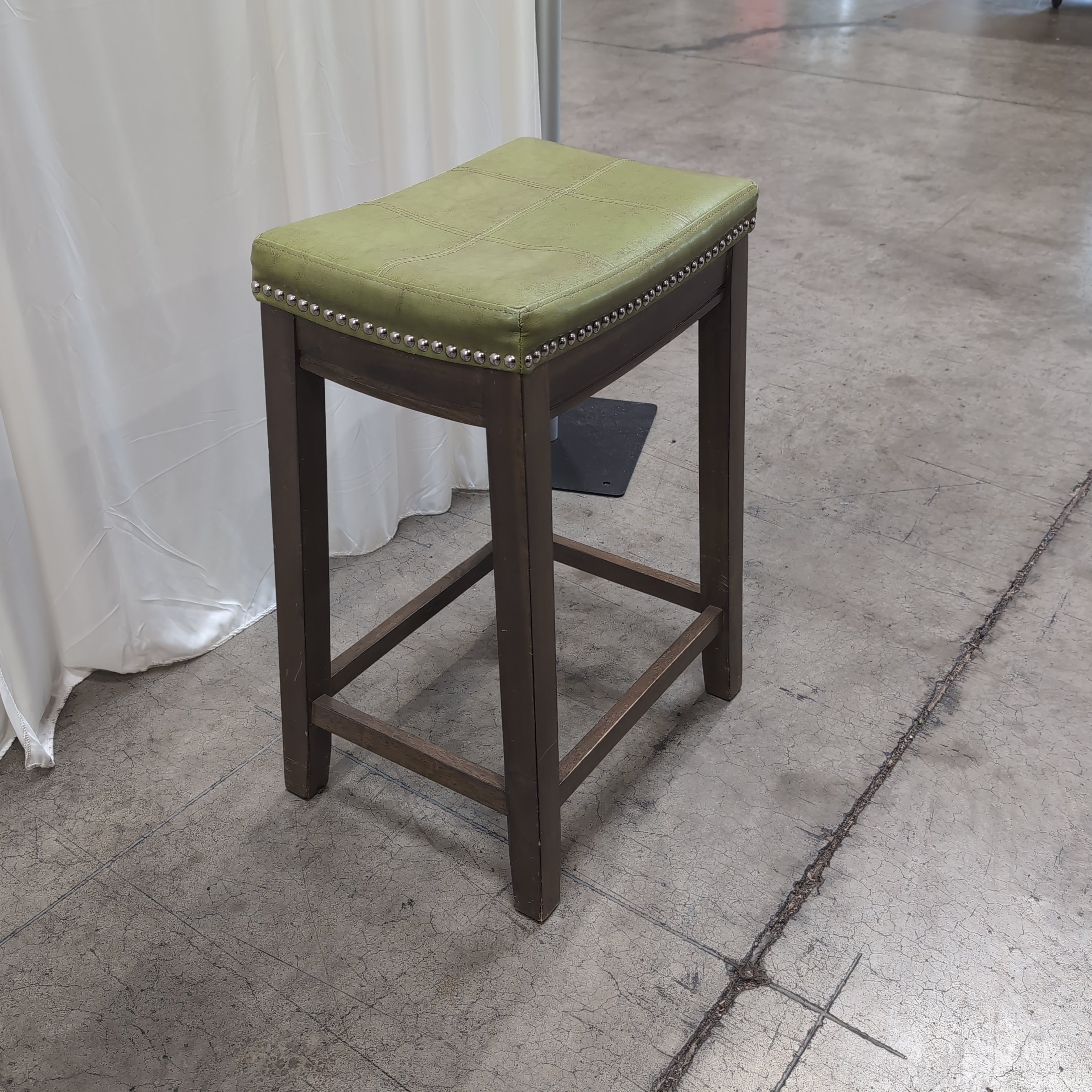 Green Upholstered Counter Stool with Nailhead Trim